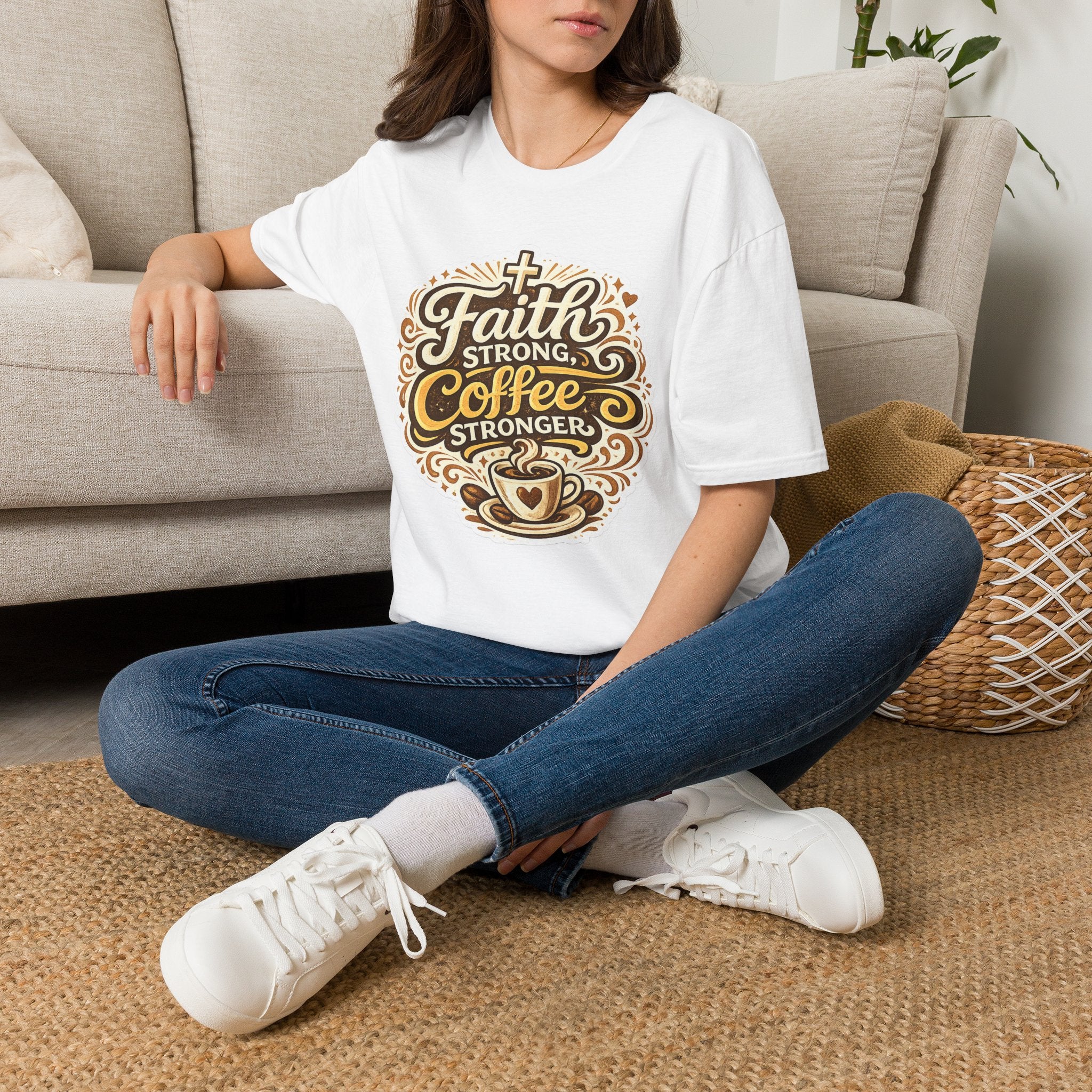 Faith Strong, Coffee Stronger T-Shirt | Faith Inspired Gift Tee