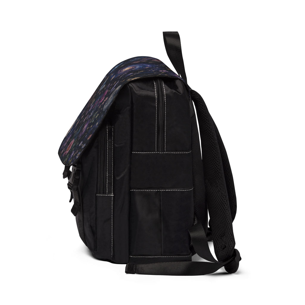 Galactic Floral Shoulder Backpack — Space & Flower Pattern Casual Shoulder Backpack