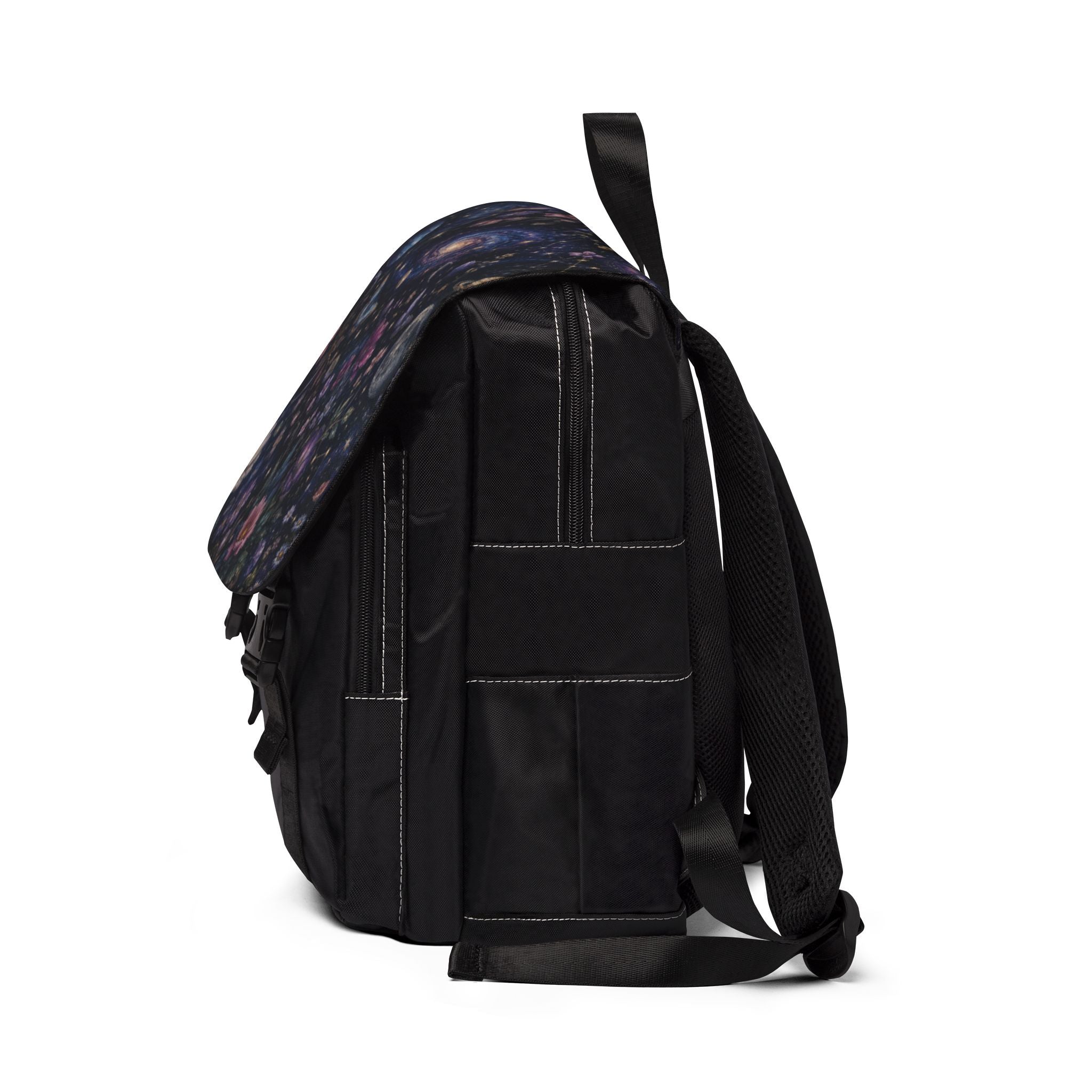 Galactic Floral Shoulder Backpack — Space & Flower Pattern Casual Shoulder Backpack
