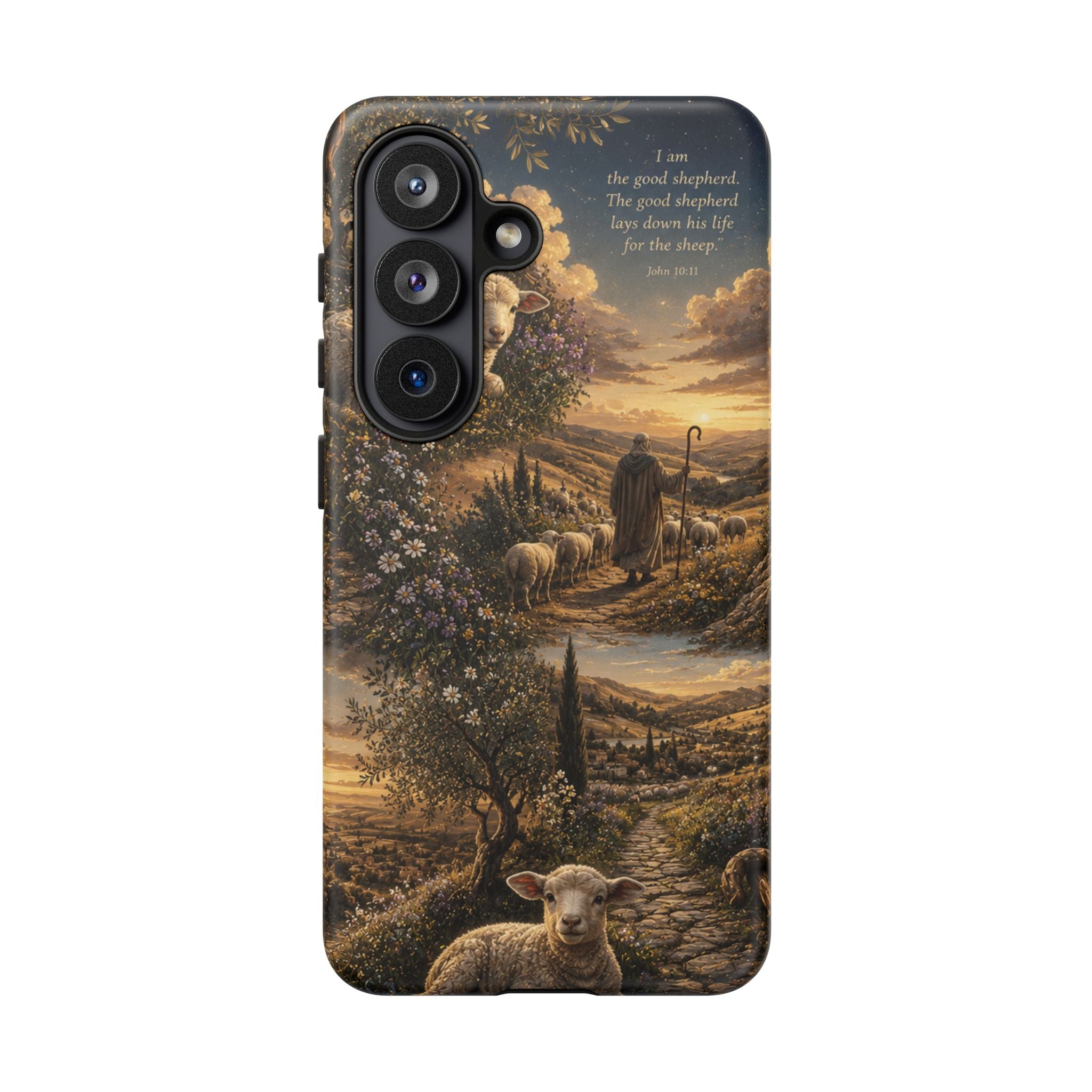 Tough Phone Case — Shepherd & Lamb Scenic Christian Scripture Design ("The good shepherd...")