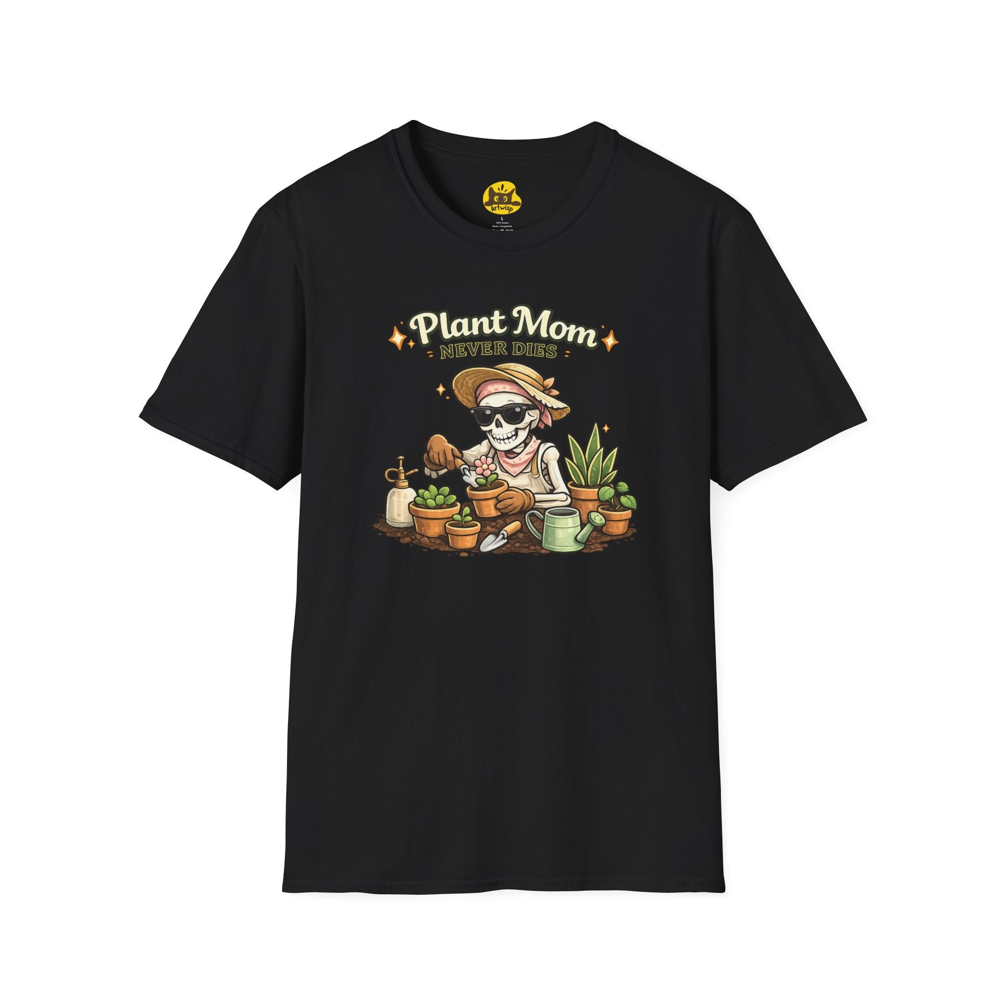 Plant Mom T-Shirt — "Plant Mom Never Dies" Skeleton Gardener Tee