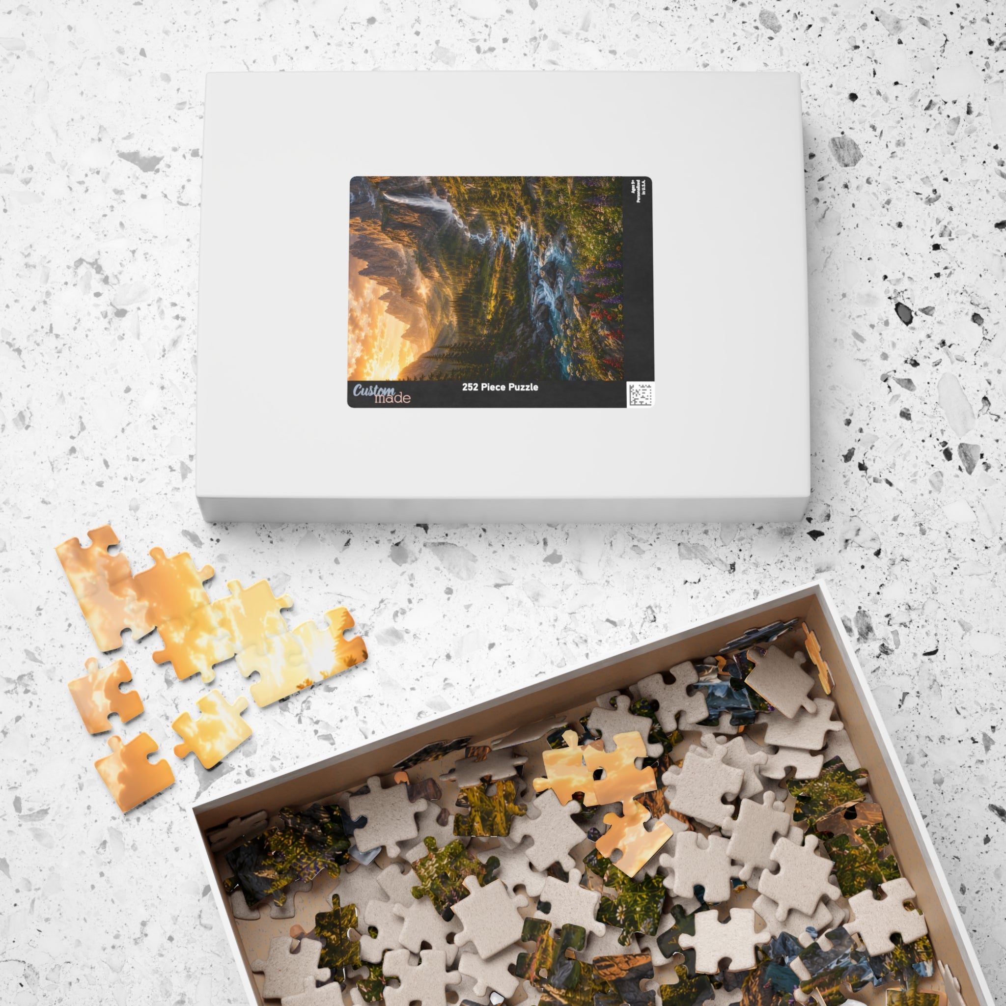 Mountain Valley Waterfall Jigsaw Puzzle — Scenic Nature Landscape Puzzle (110/252/520/1014 pcs)