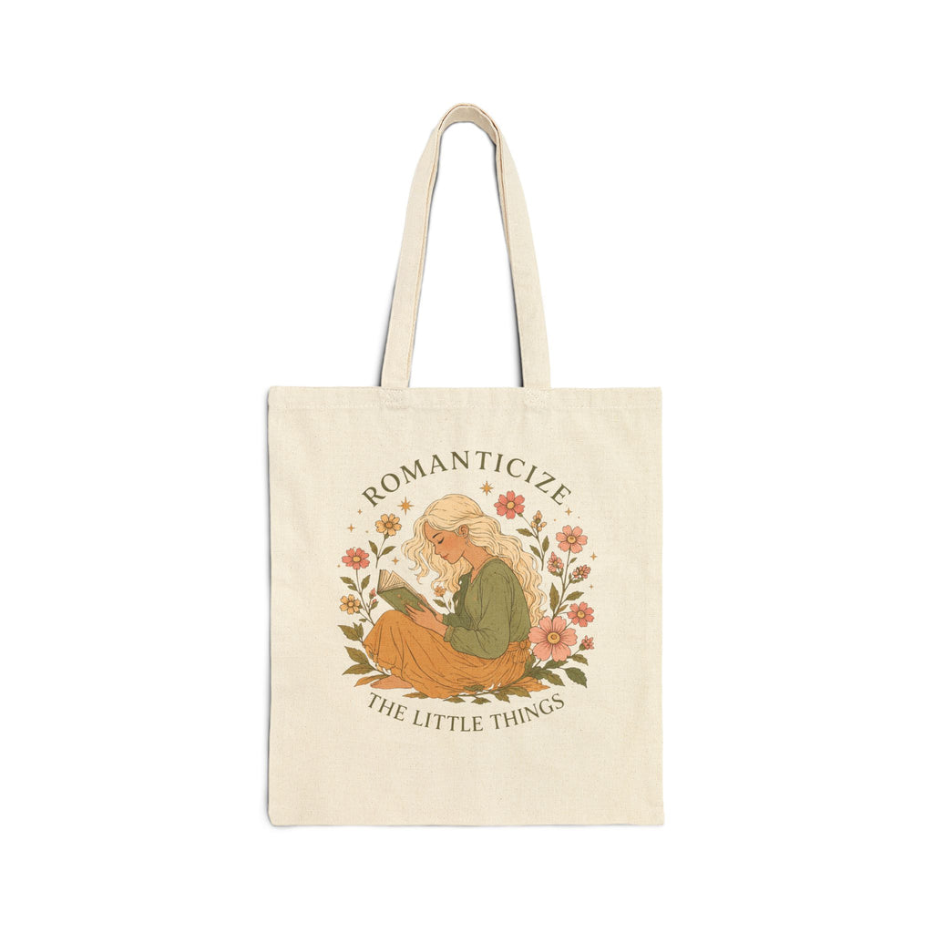 Tote Bag — "Romanticize the Little Things" Floral Book Lover Canvas Tote