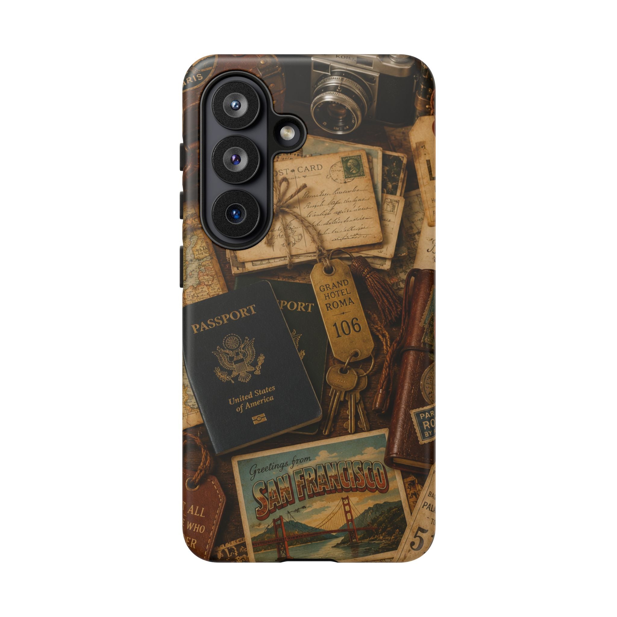 Vintage Travel Phone Case – Passport & Postcard Collage