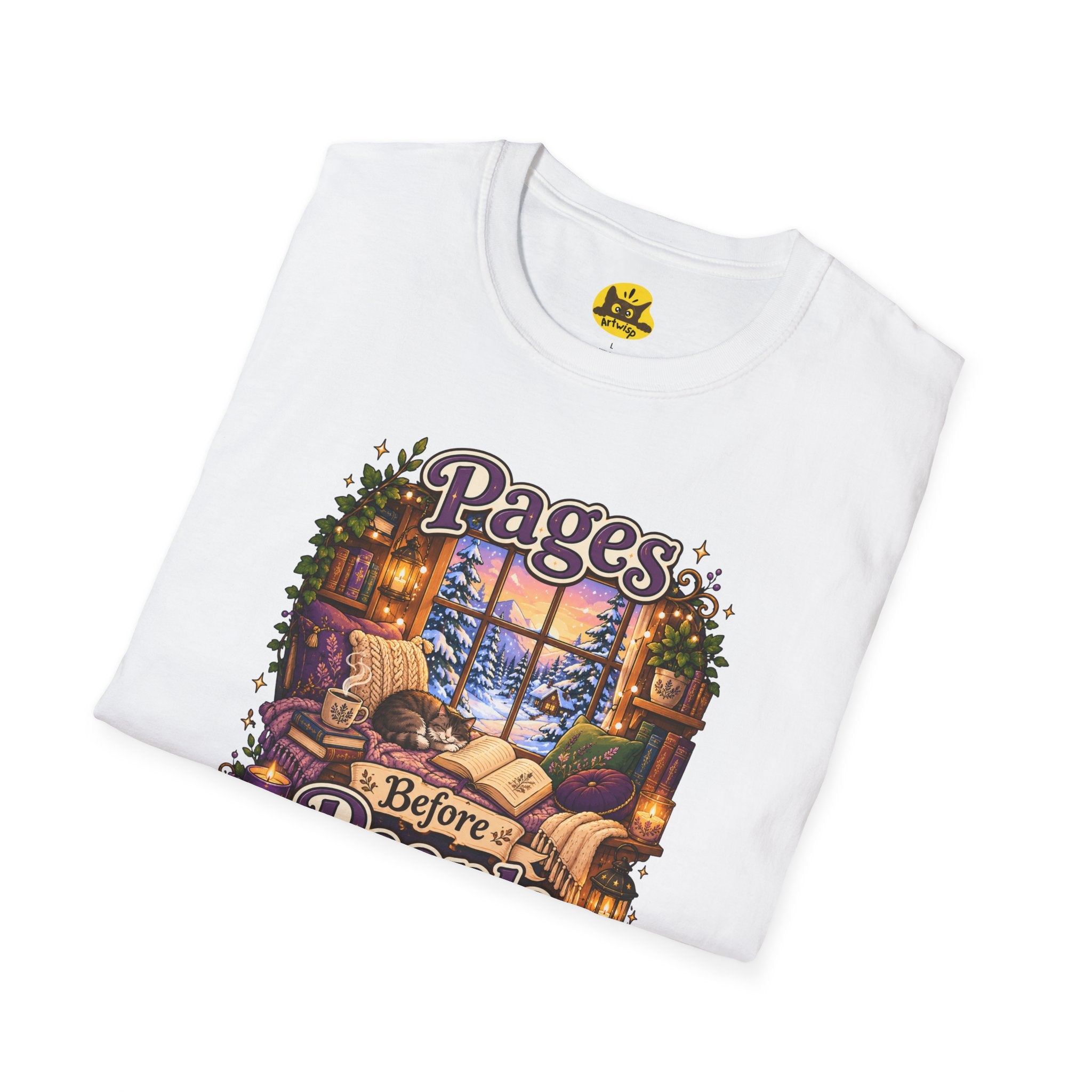 Booklover T-Shirt — "Pages Before People" Cozy Reading Room Design