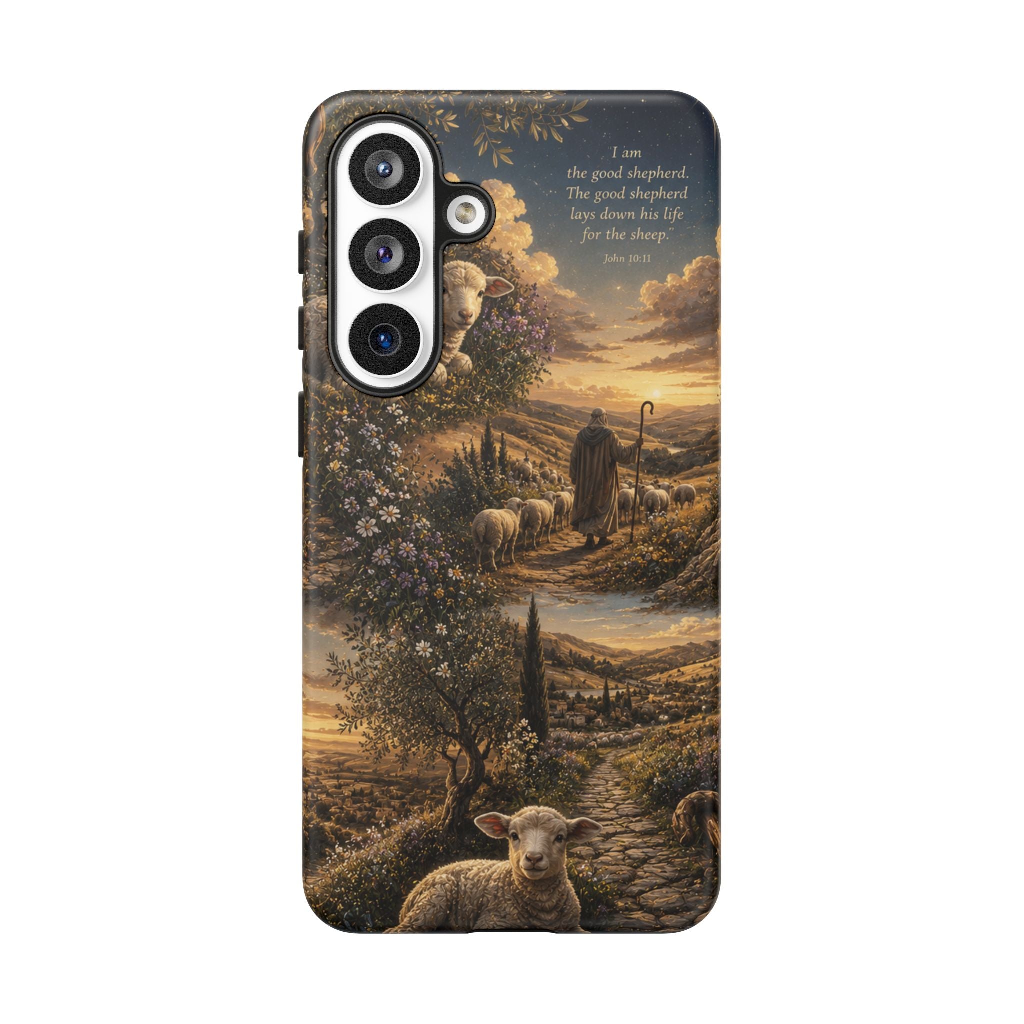 Tough Phone Case — Shepherd & Lamb Scenic Christian Scripture Design ("The good shepherd...")