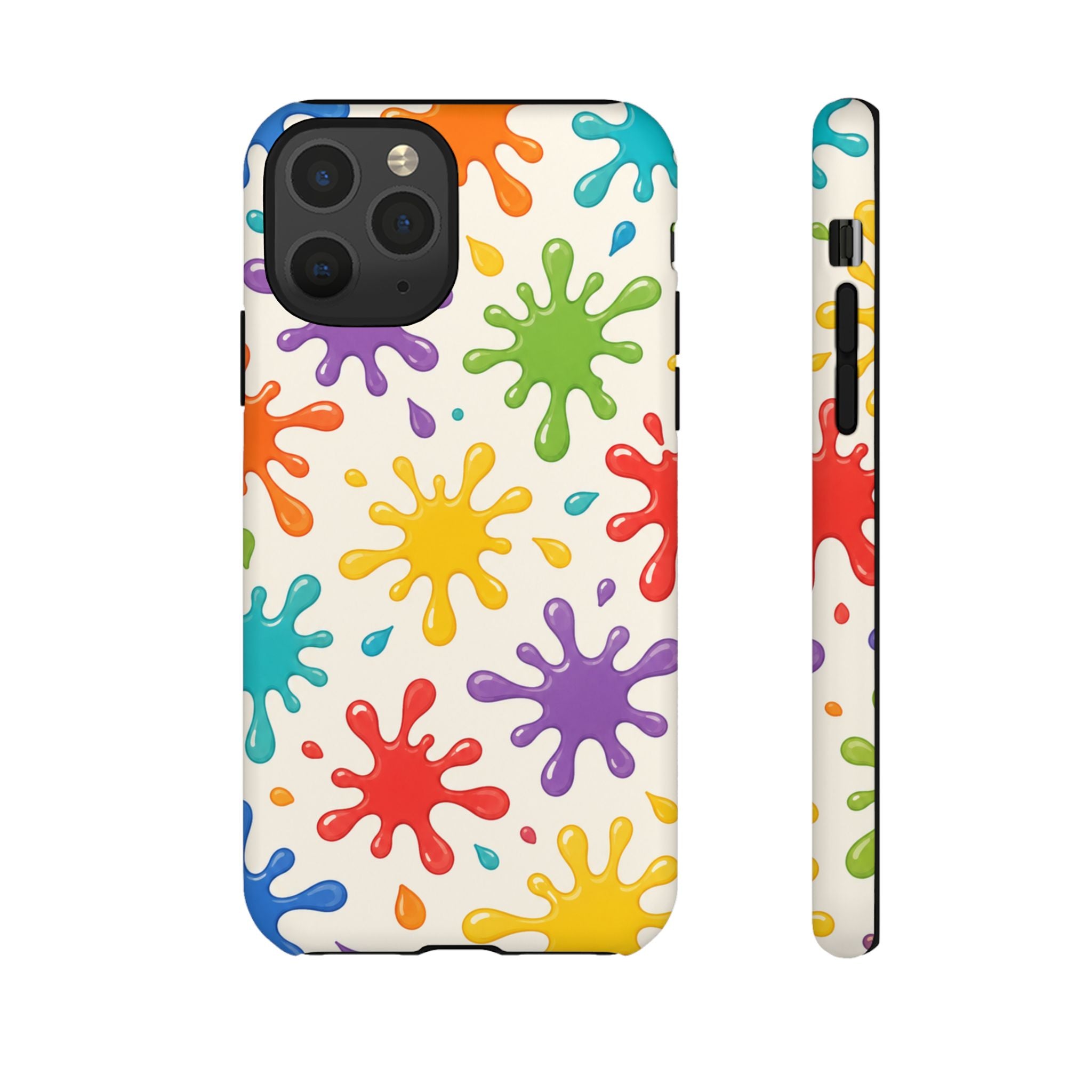 Colorful Paint Splat Phone Case — Protective Tough Case with Bright Rainbow Splatter Design