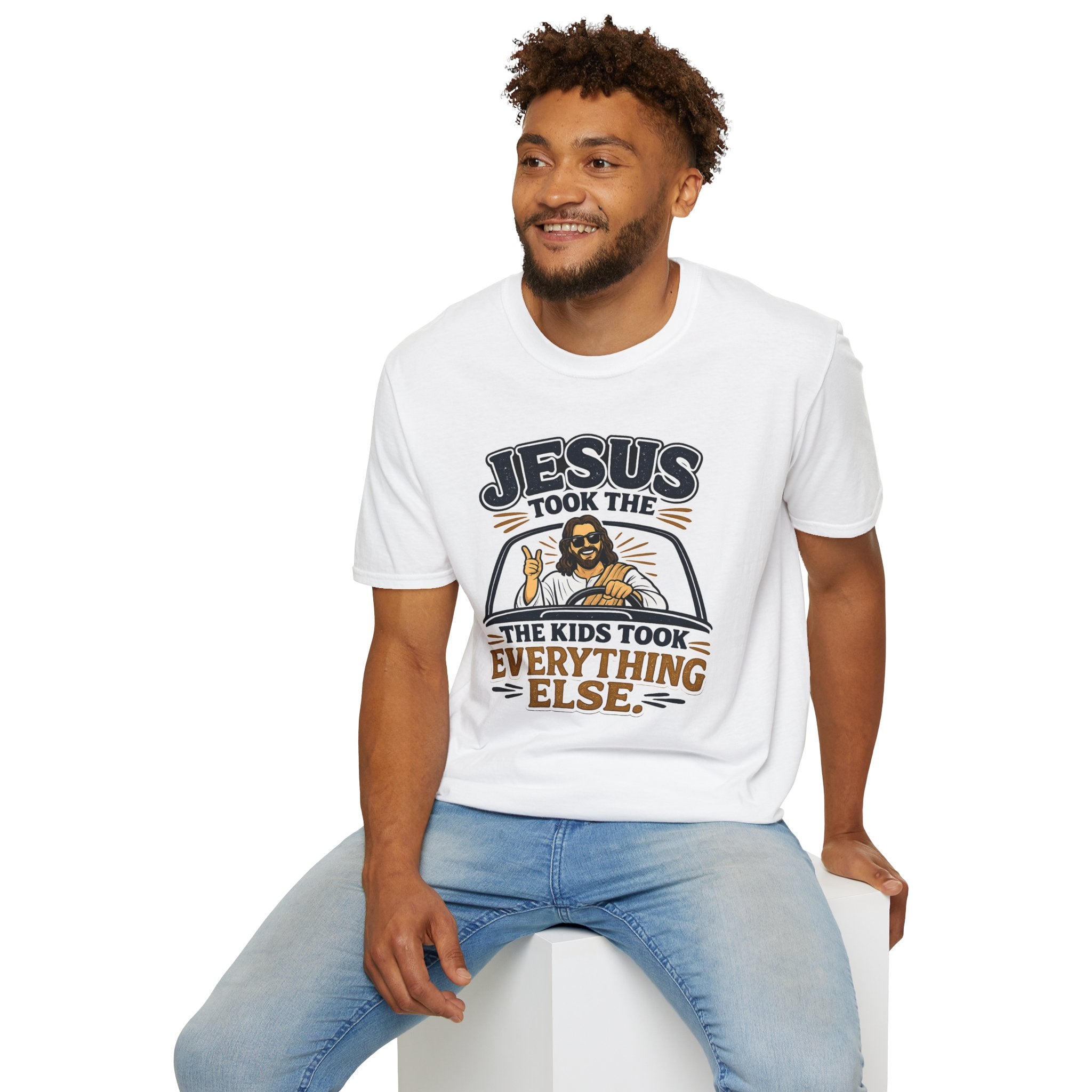 Jesus Took The Wheel T‑Shirt — "Jesus Took The Kids Took Everything Else" Christian Graphic Tee