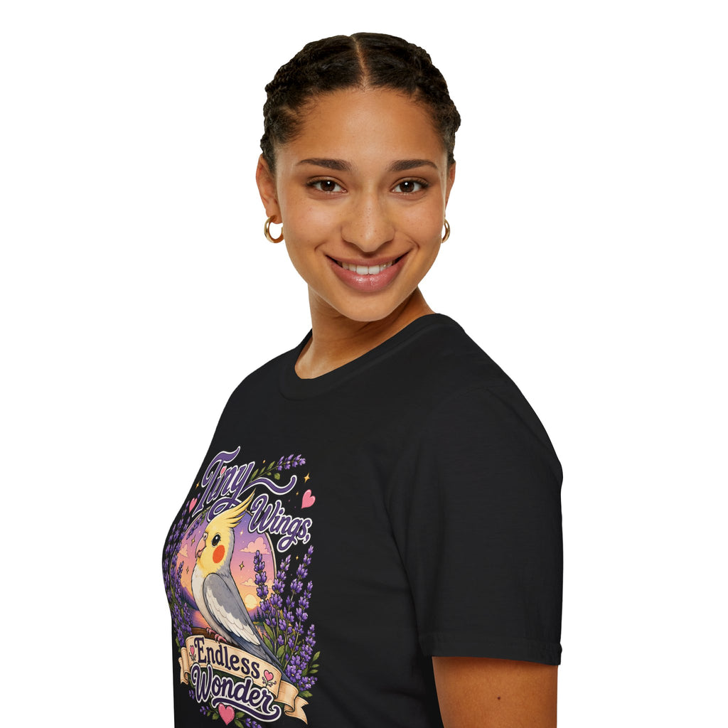 Tiny Wings Cockatiel T‑Shirt — 'Endless Wonder' Cute Bird Graphic Tee