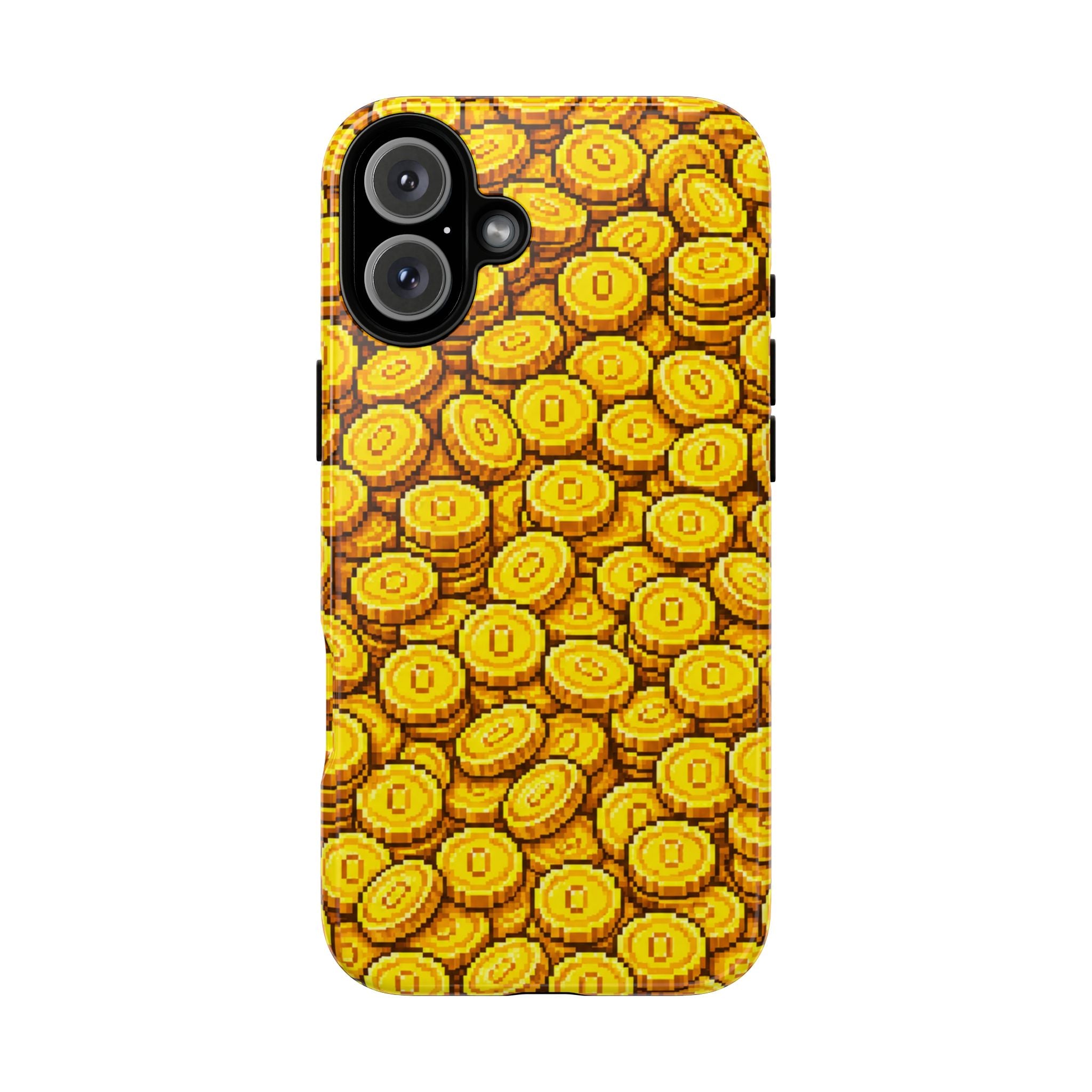 8bit Gamer Coin Pattern Phone Case – Retro Video Game Gold Treasure Design