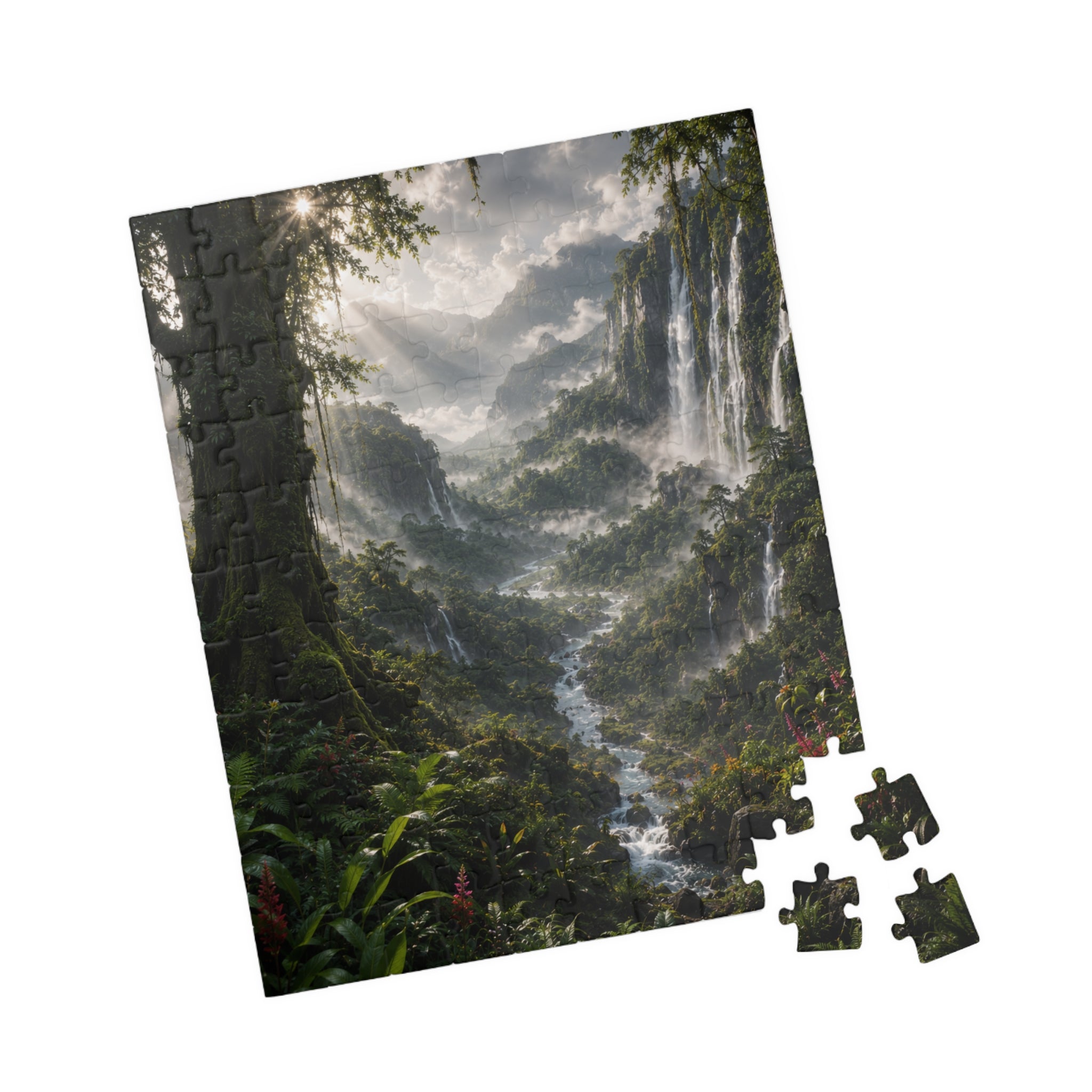 Mystic Waterfall Landscape Puzzle — Scenic Nature Jigsaw (110/252/520/1014 pc)