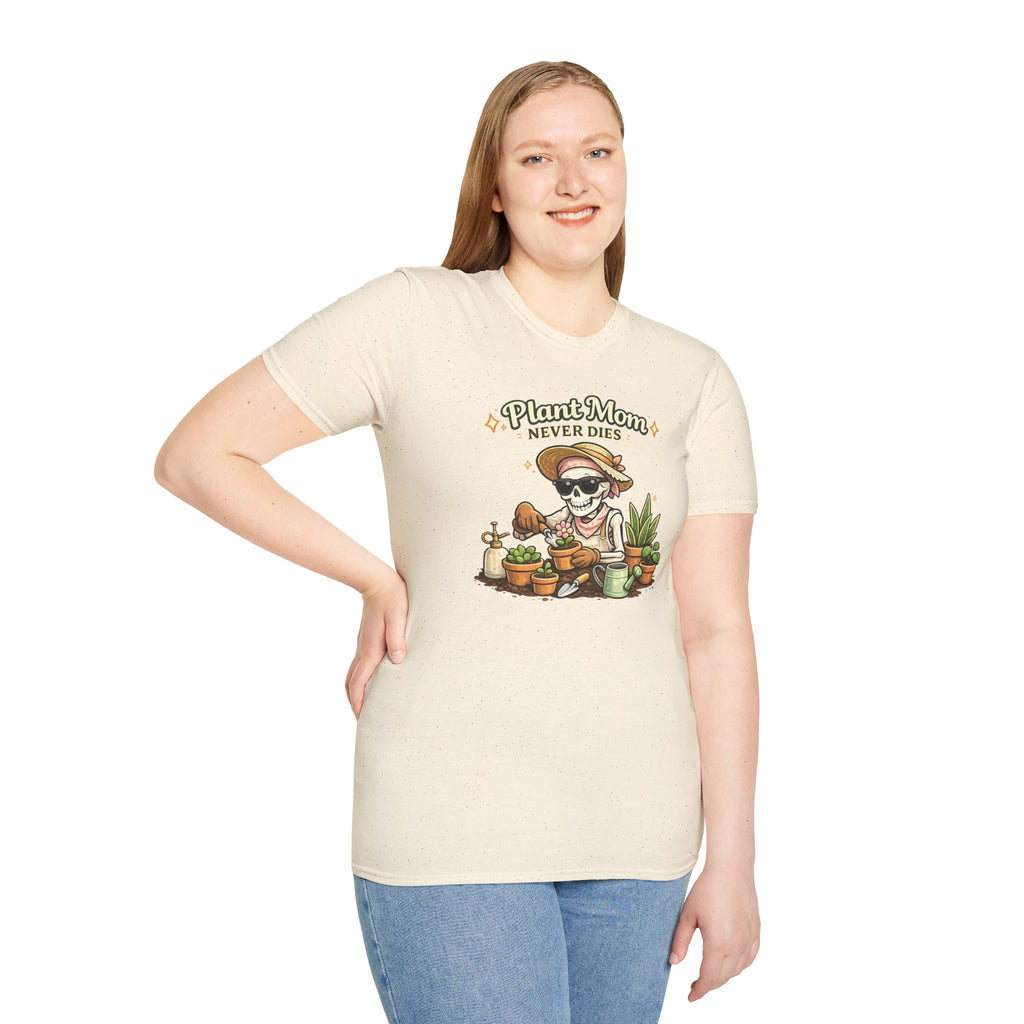 Plant Mom T-Shirt — "Plant Mom Never Dies" Skeleton Gardener Tee