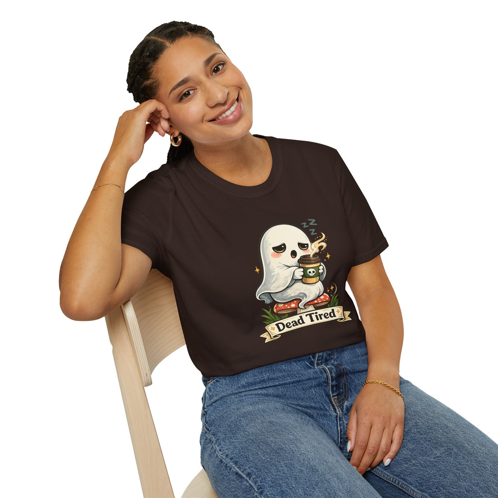 Ghost Coffee T‑Shirt — "Dead Tired" Cute Sleeping Ghost Tee