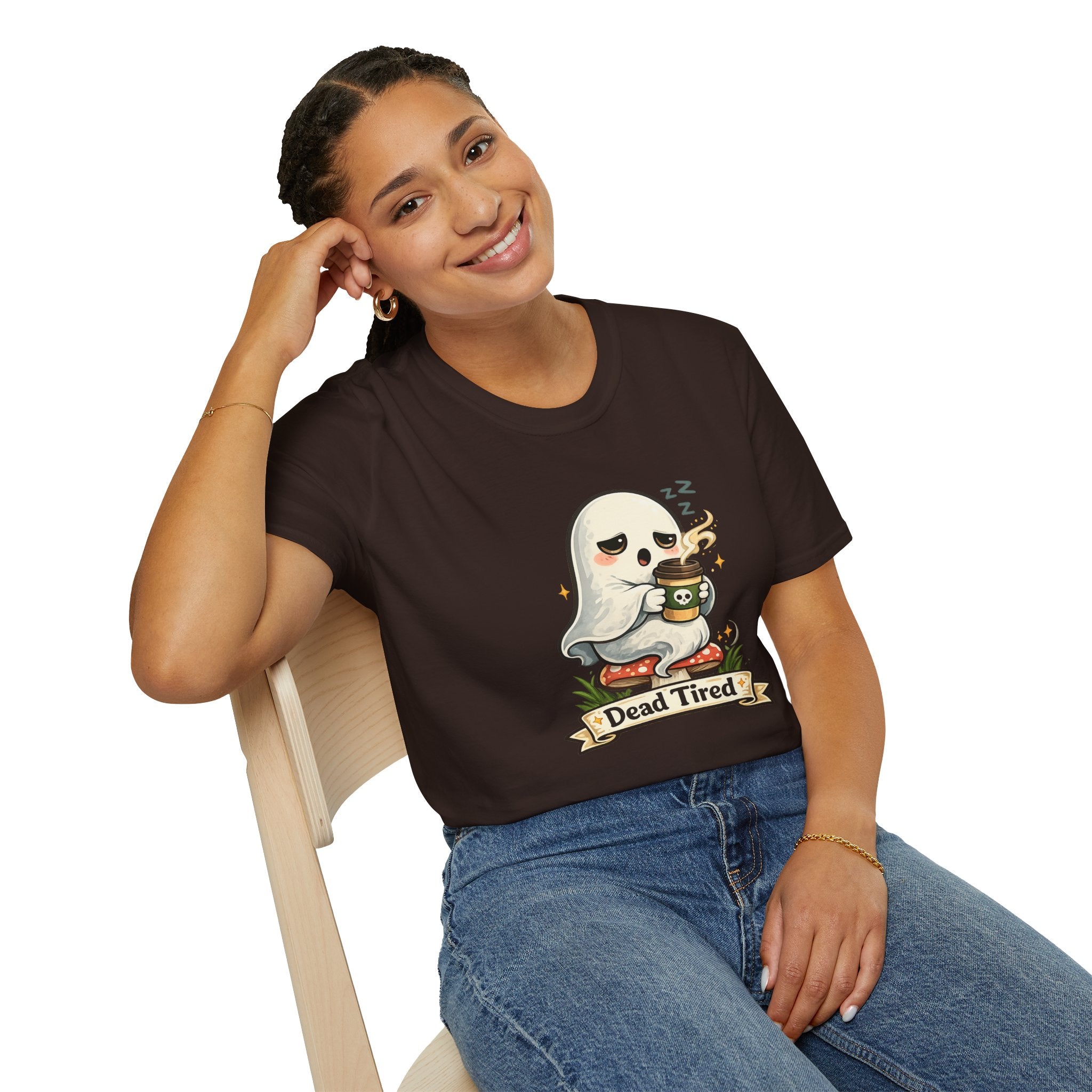 Ghost Coffee T‑Shirt — "Dead Tired" Cute Sleeping Ghost Tee