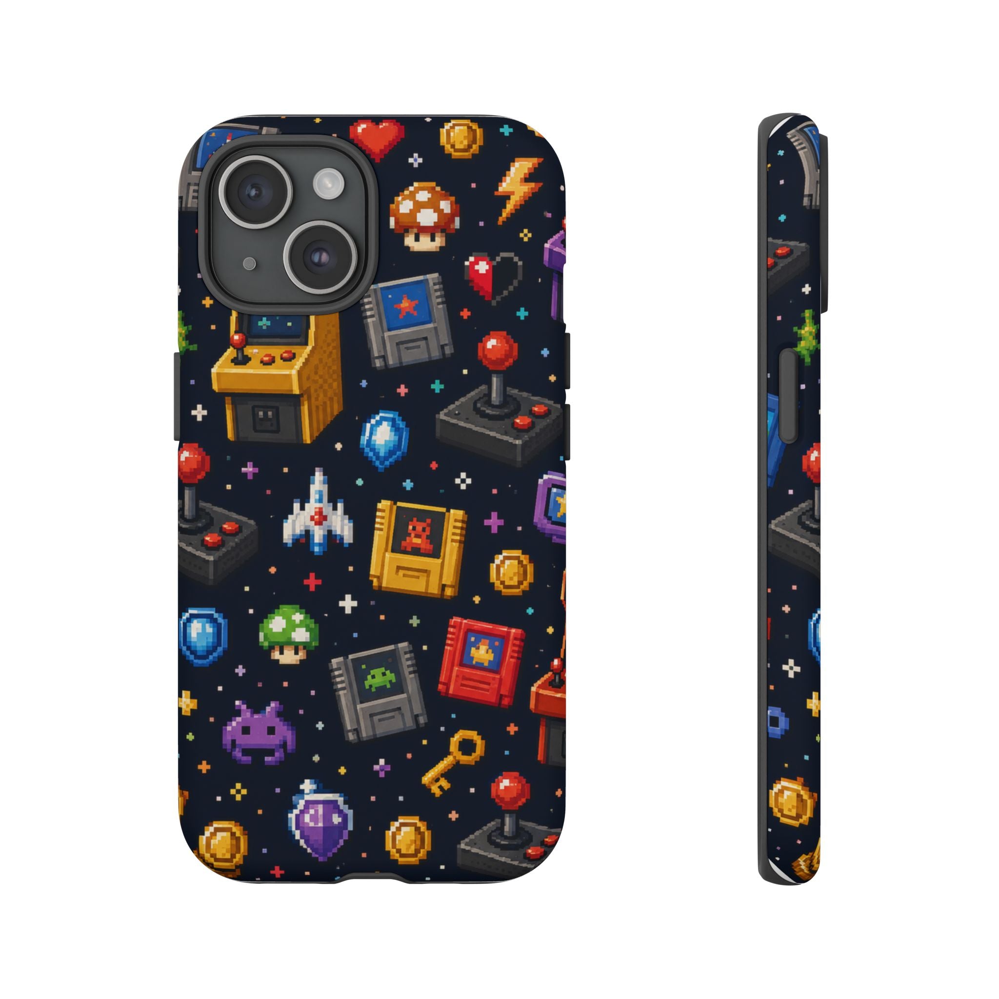 Retro Arcade Pixel Art Phone Case — Gamer Icons Pattern