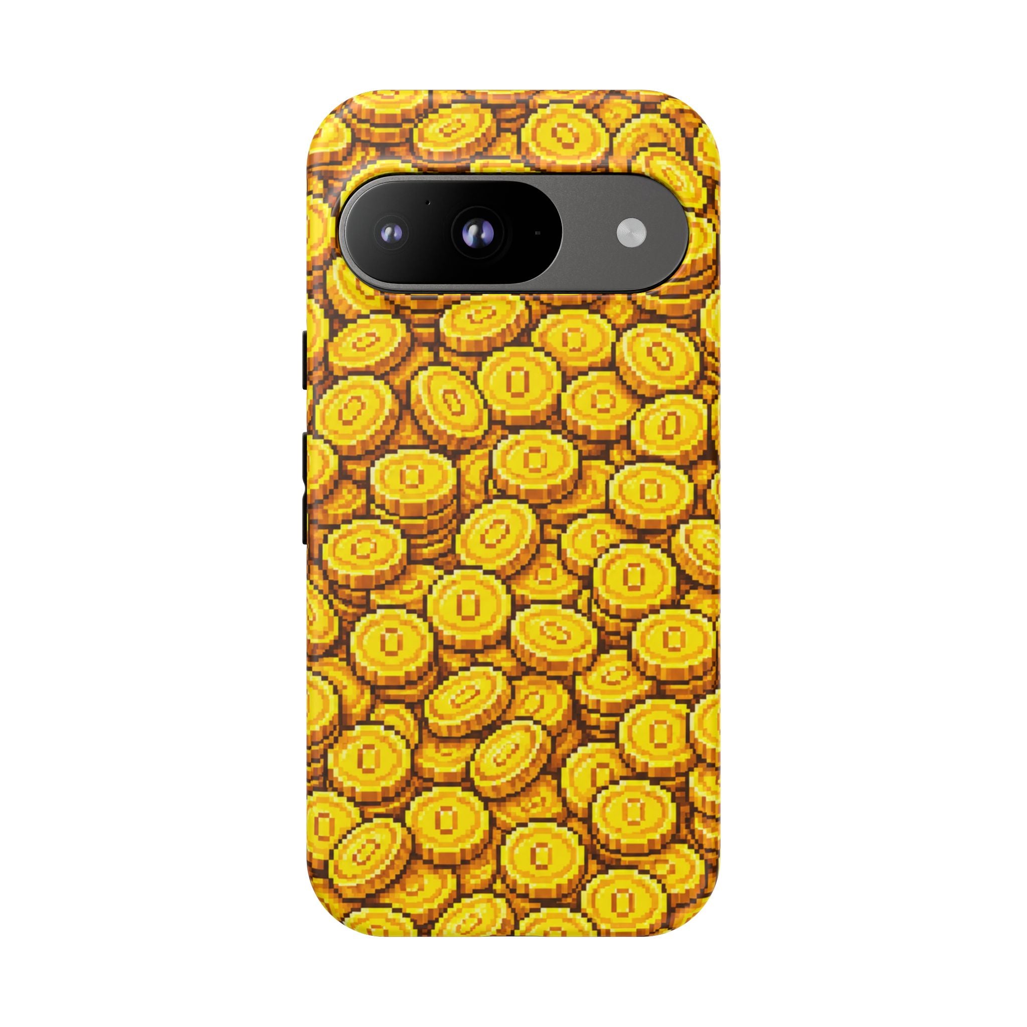 8bit Gamer Coin Pattern Phone Case – Retro Video Game Gold Treasure Design