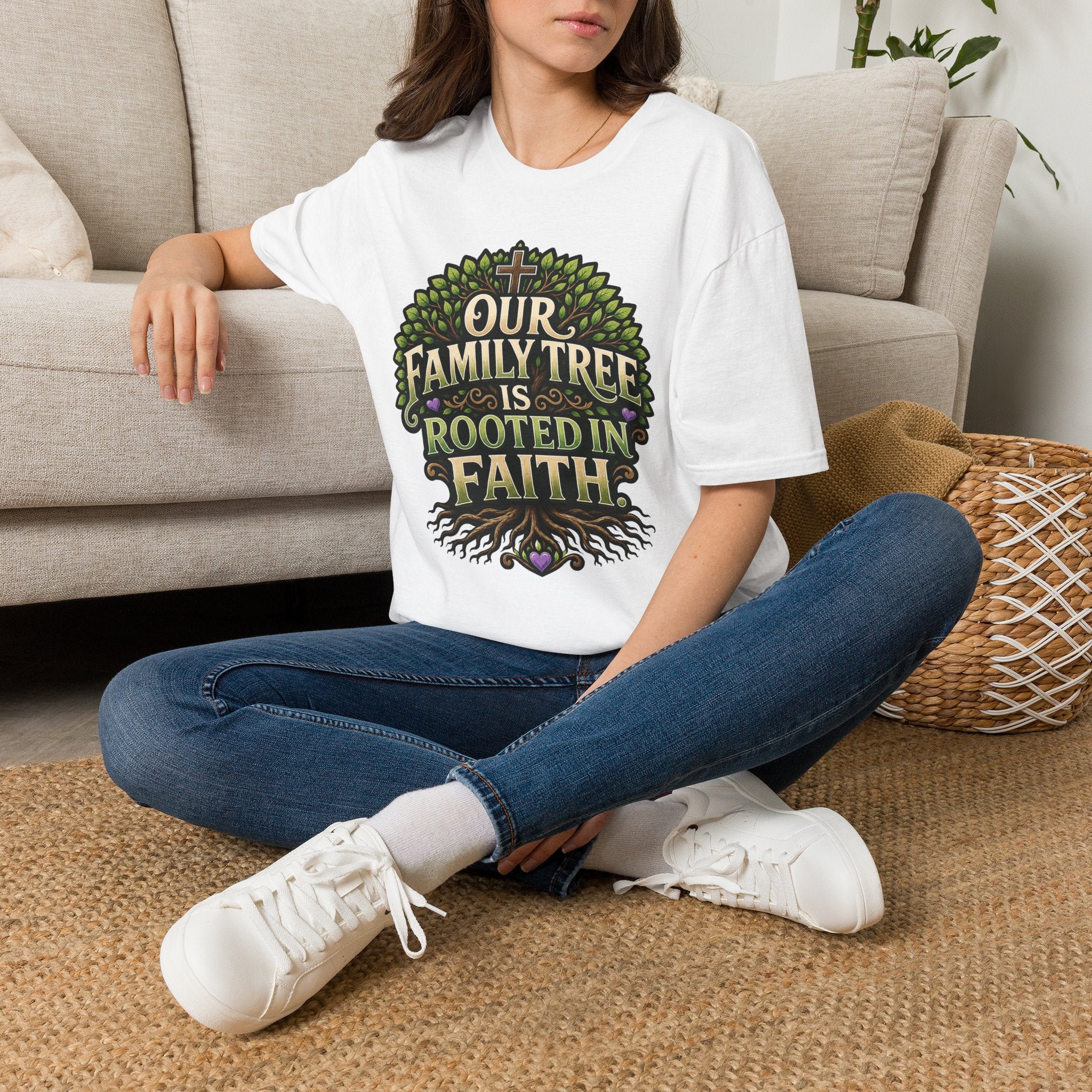 Faith Family Tree T-Shirt — "Our Family Tree Is Rooted in Faith" Christian Graphic Tee