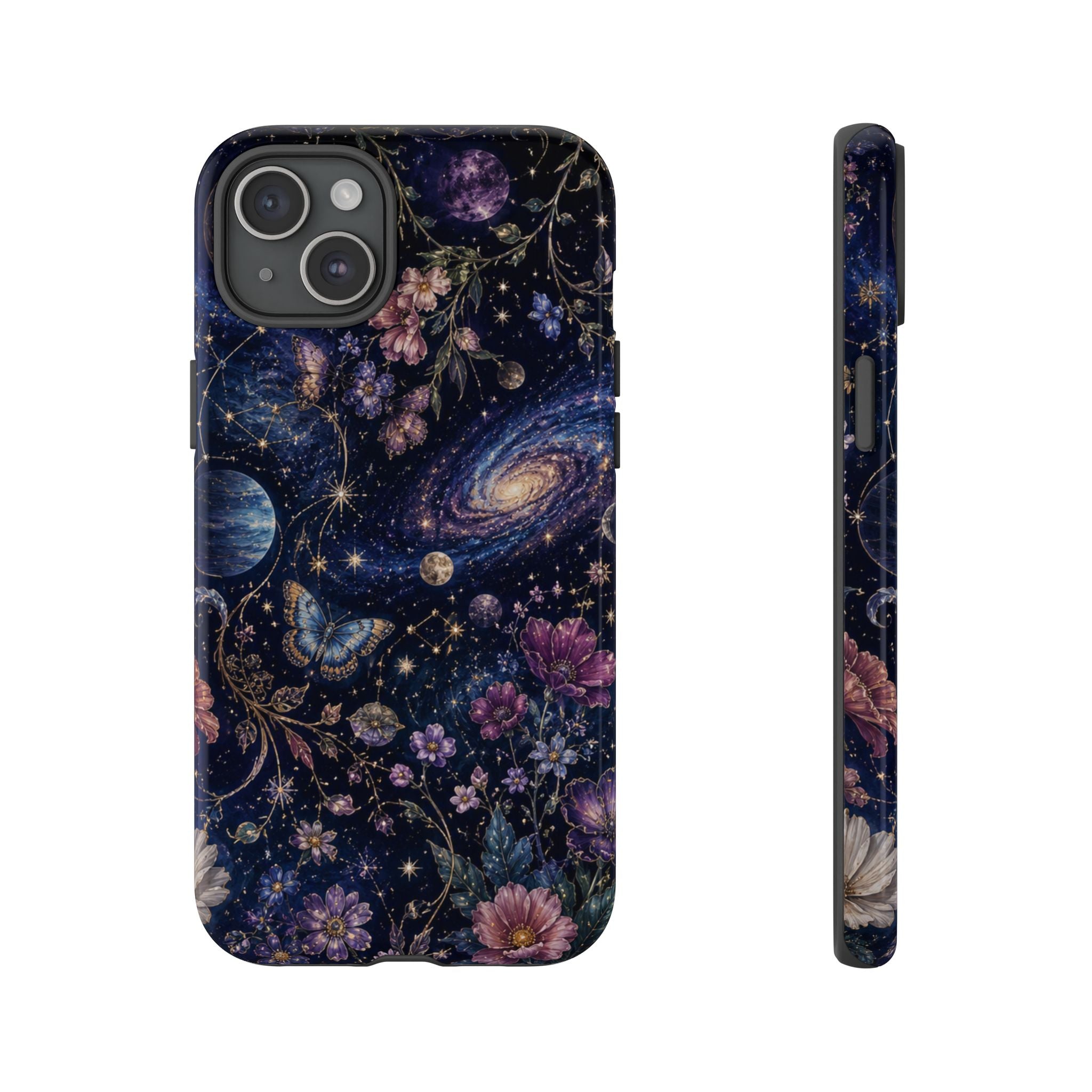 Cosmic Garden Tough Phone Case — Floral Galaxy Phone Protective Cover
