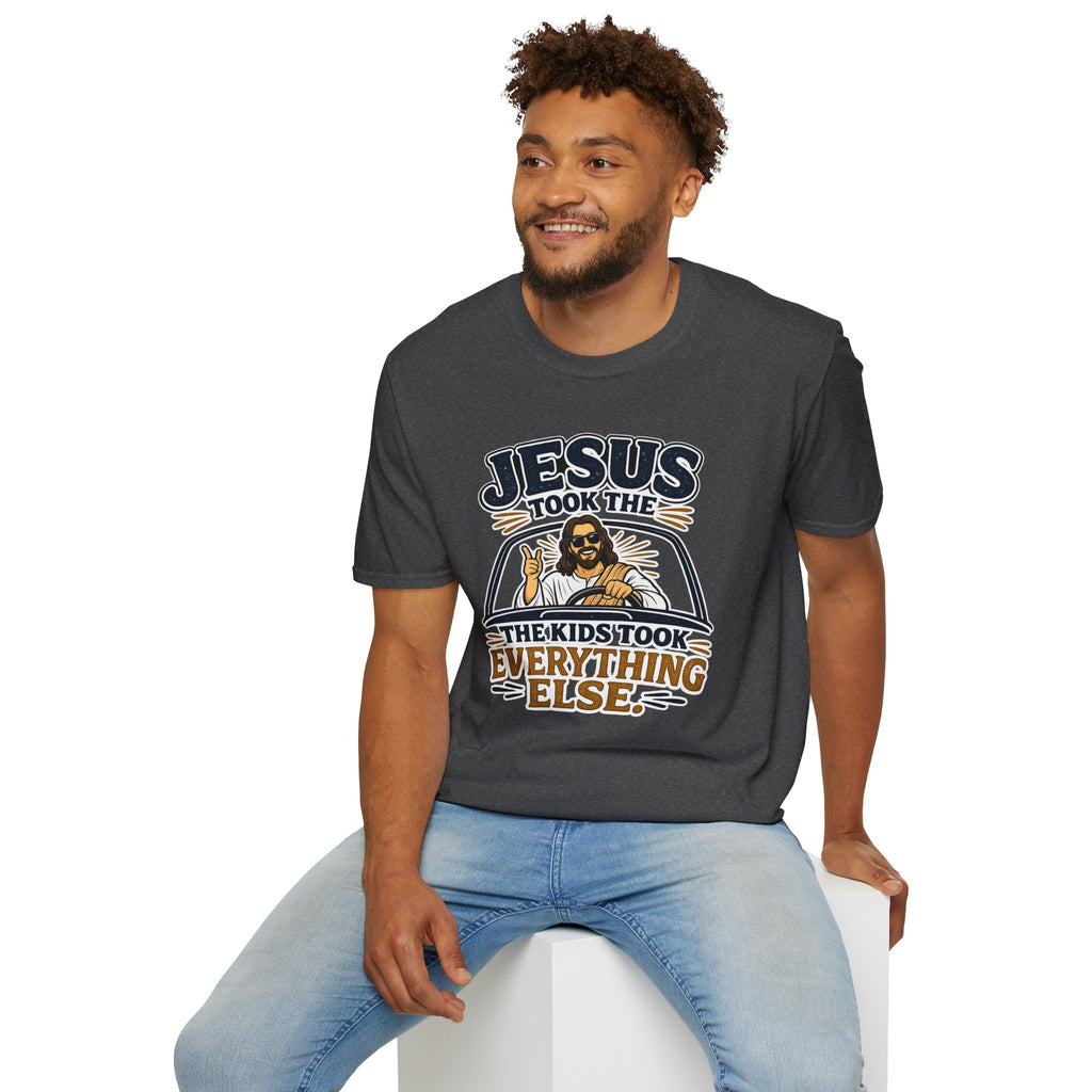 Jesus Took The Wheel T‑Shirt — "Jesus Took The Kids Took Everything Else" Christian Graphic Tee