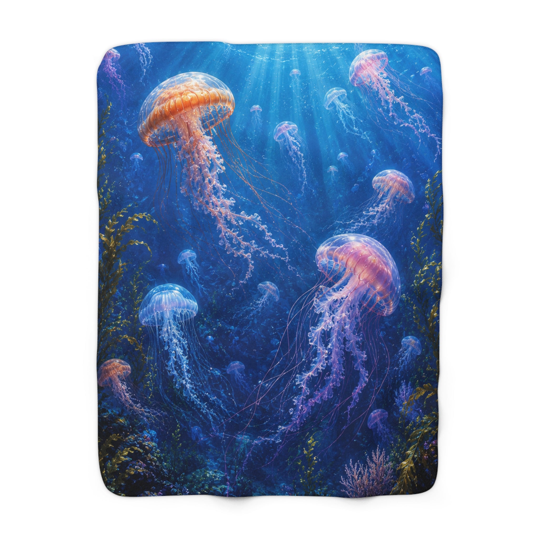 Jellyfish Ocean Sherpa Fleece Blanket — Cozy Underwater Glow Throw