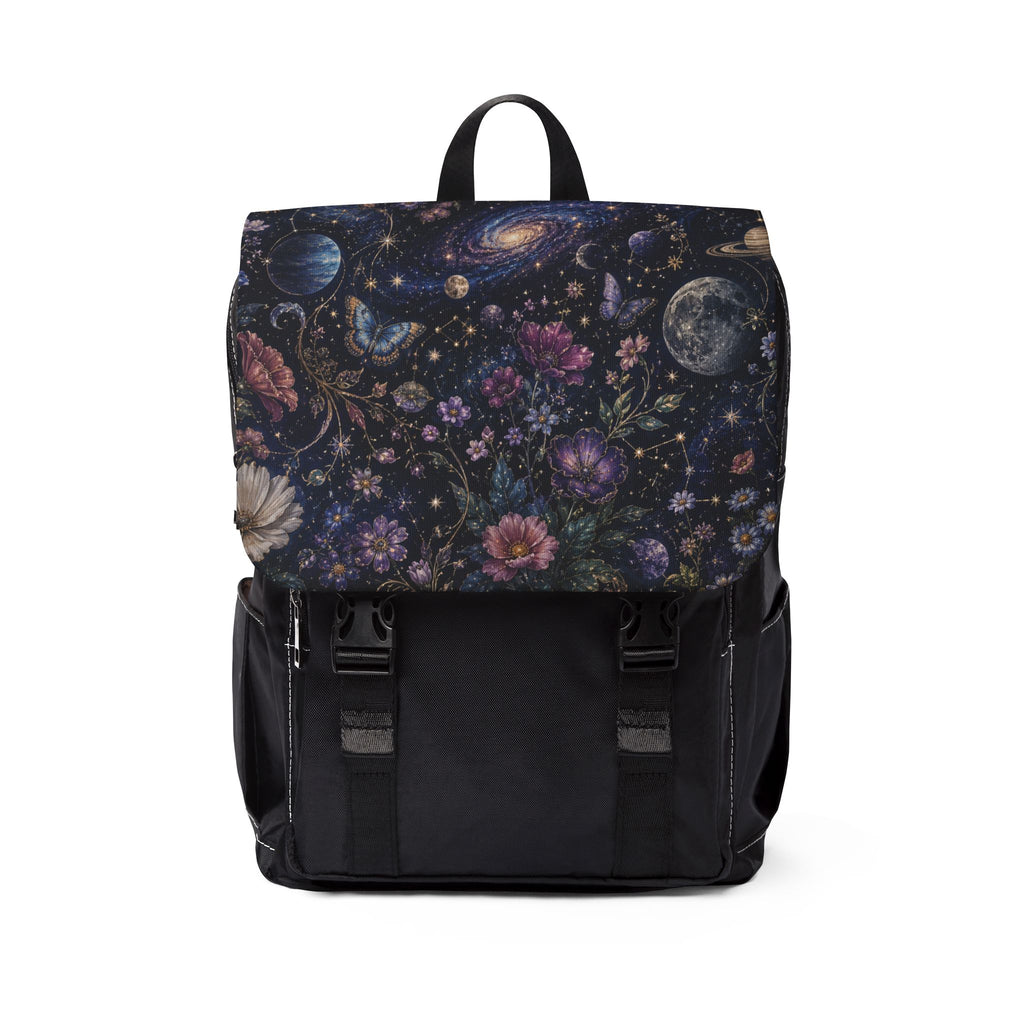 Galactic Floral Shoulder Backpack — Space & Flower Pattern Casual Shoulder Backpack