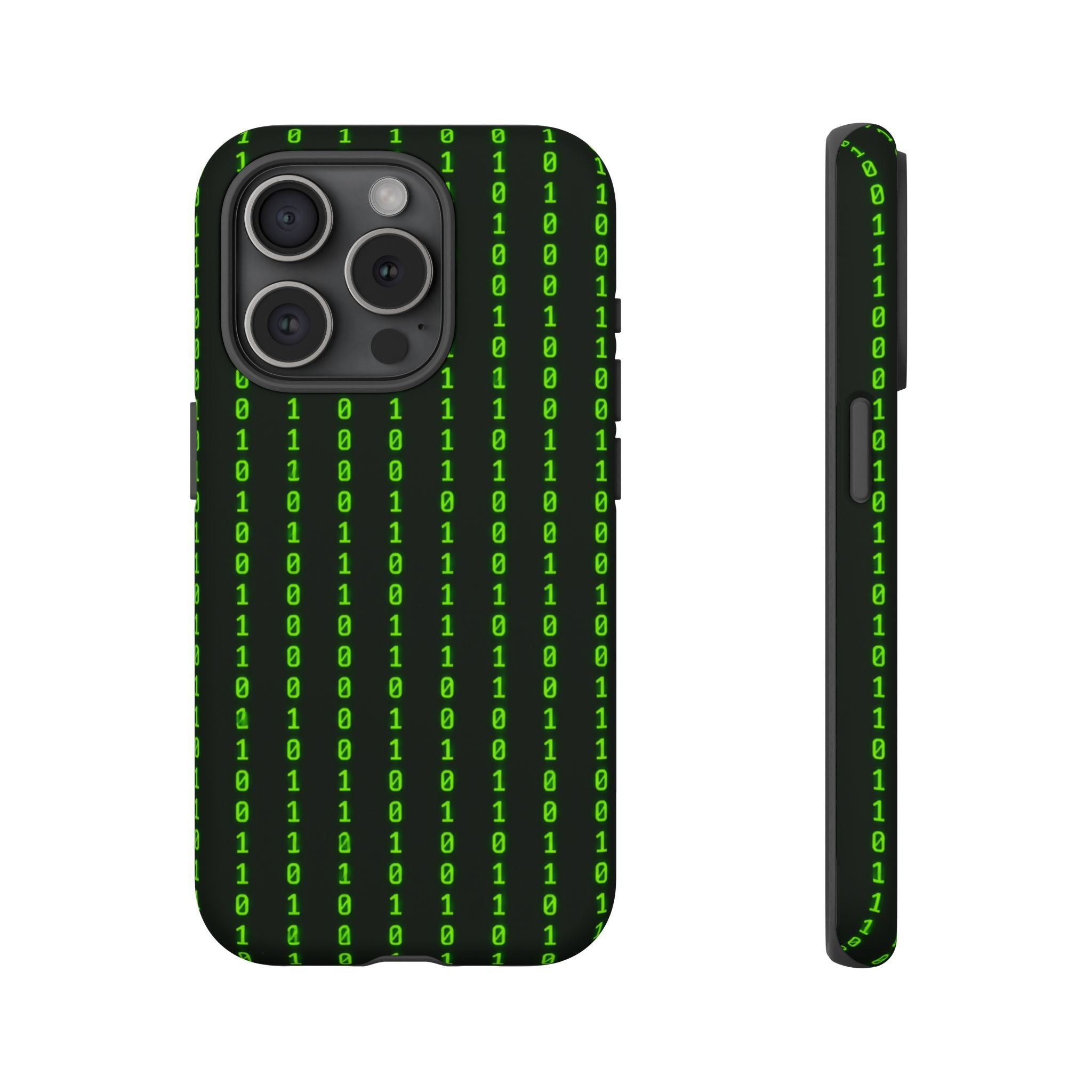 Coder Phone Case — Matrix Binary Code Green on Black Tough Case