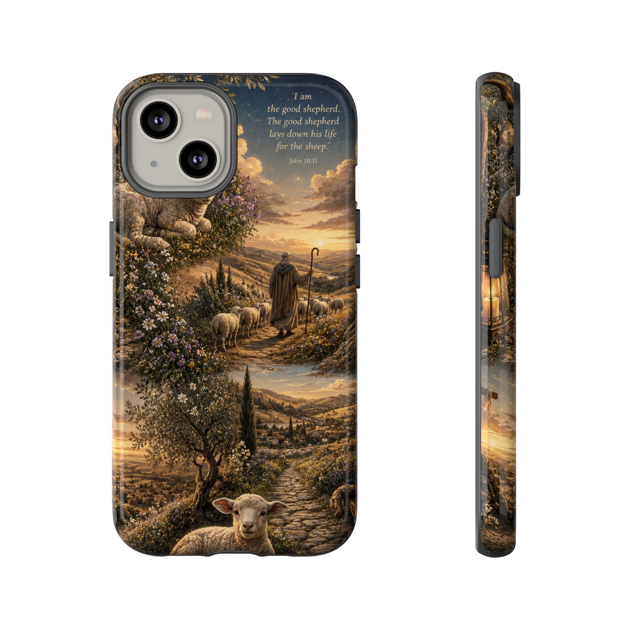 Tough Phone Case — Shepherd & Lamb Scenic Christian Scripture Design ("The good shepherd...")