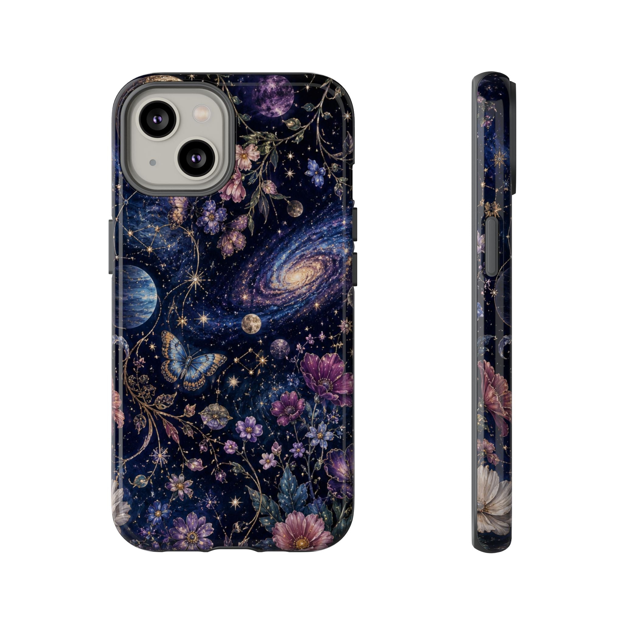 Cosmic Garden Tough Phone Case — Floral Galaxy Phone Protective Cover