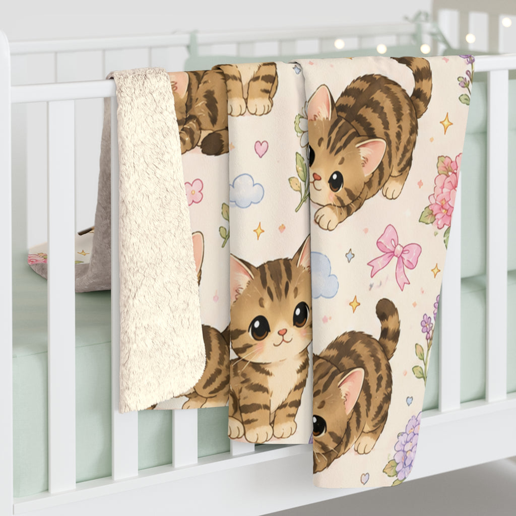 Cute Kitten Sherpa Blanket — Soft Fleece Cat Print Throw for Cozy Lounging & Gifts