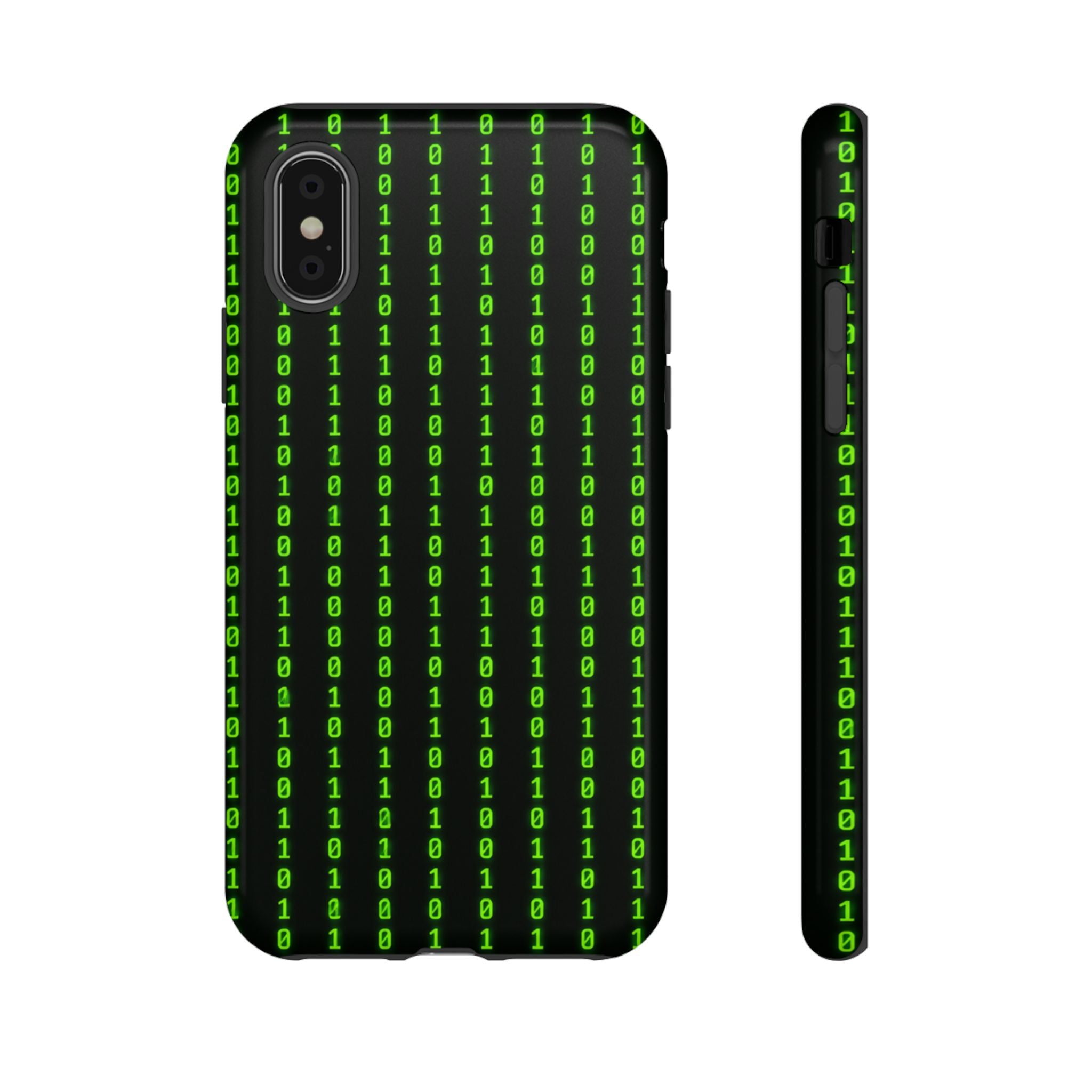 Coder Phone Case — Matrix Binary Code Green on Black Tough Case