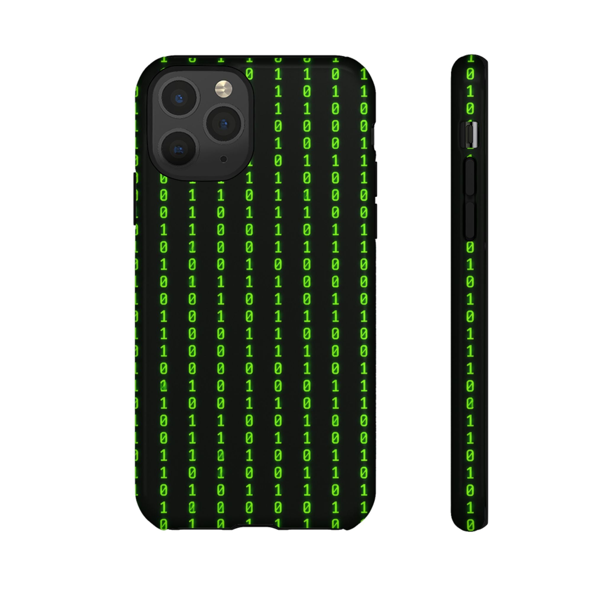 Coder Phone Case — Matrix Binary Code Green on Black Tough Case