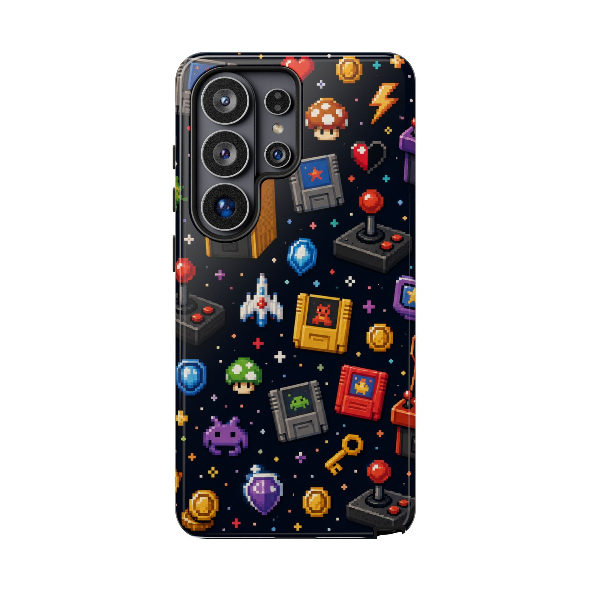 Retro Arcade Pixel Art Phone Case — Gamer Icons Pattern