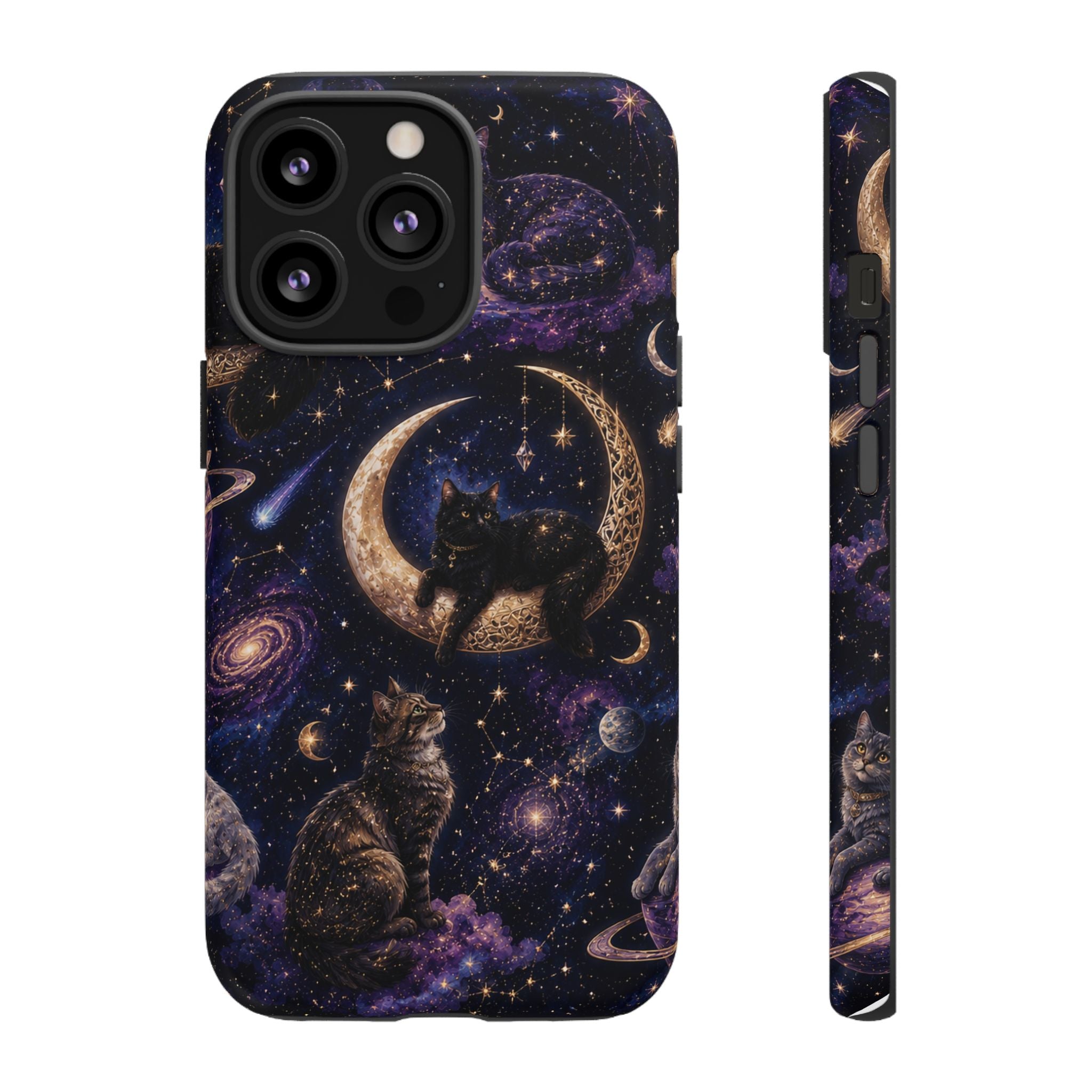 Galaxy Cats Tough Phone Case — Moon & Stars Space Kitty Protective Cover