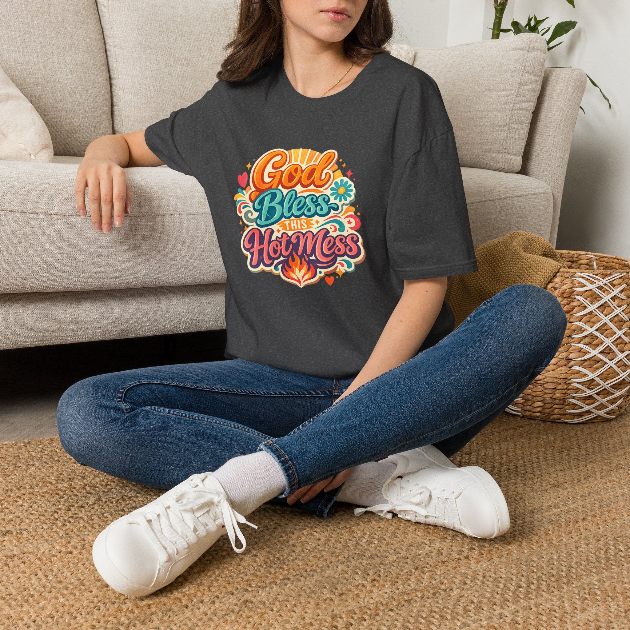 T-Shirt — "God Bless This Hot Mess" Retro Floral Tee