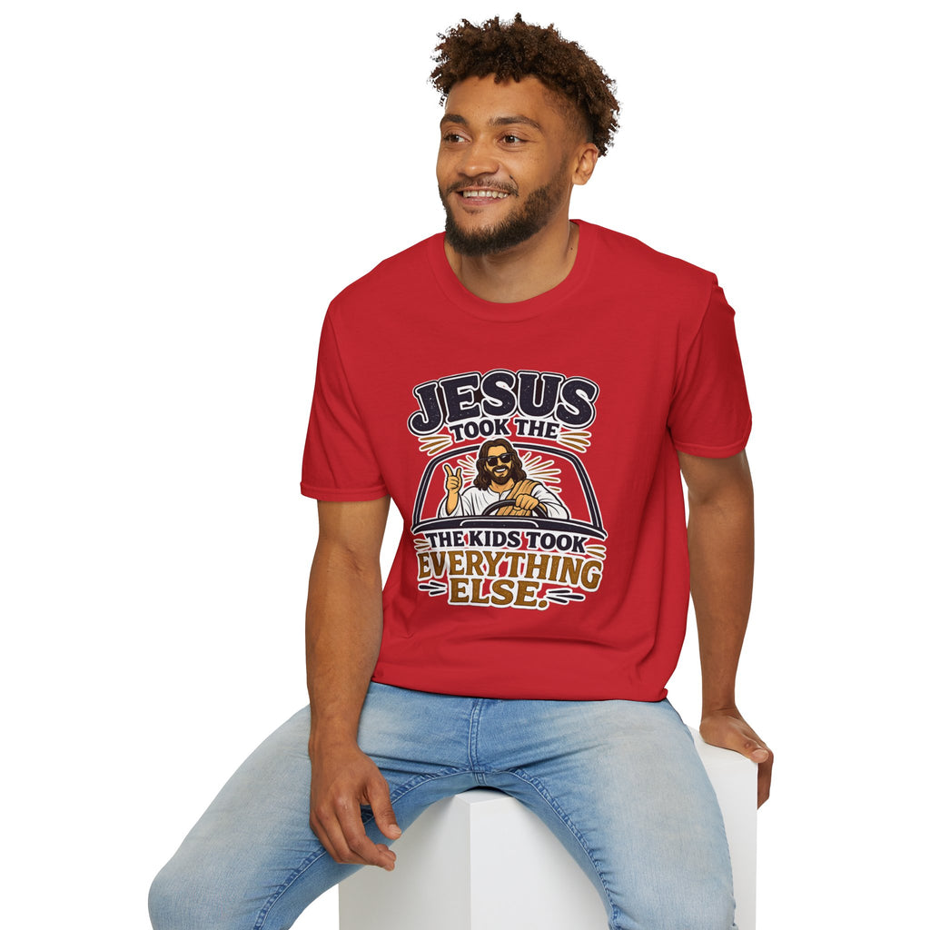Jesus Took The Wheel T‑Shirt — "Jesus Took The Kids Took Everything Else" Christian Graphic Tee