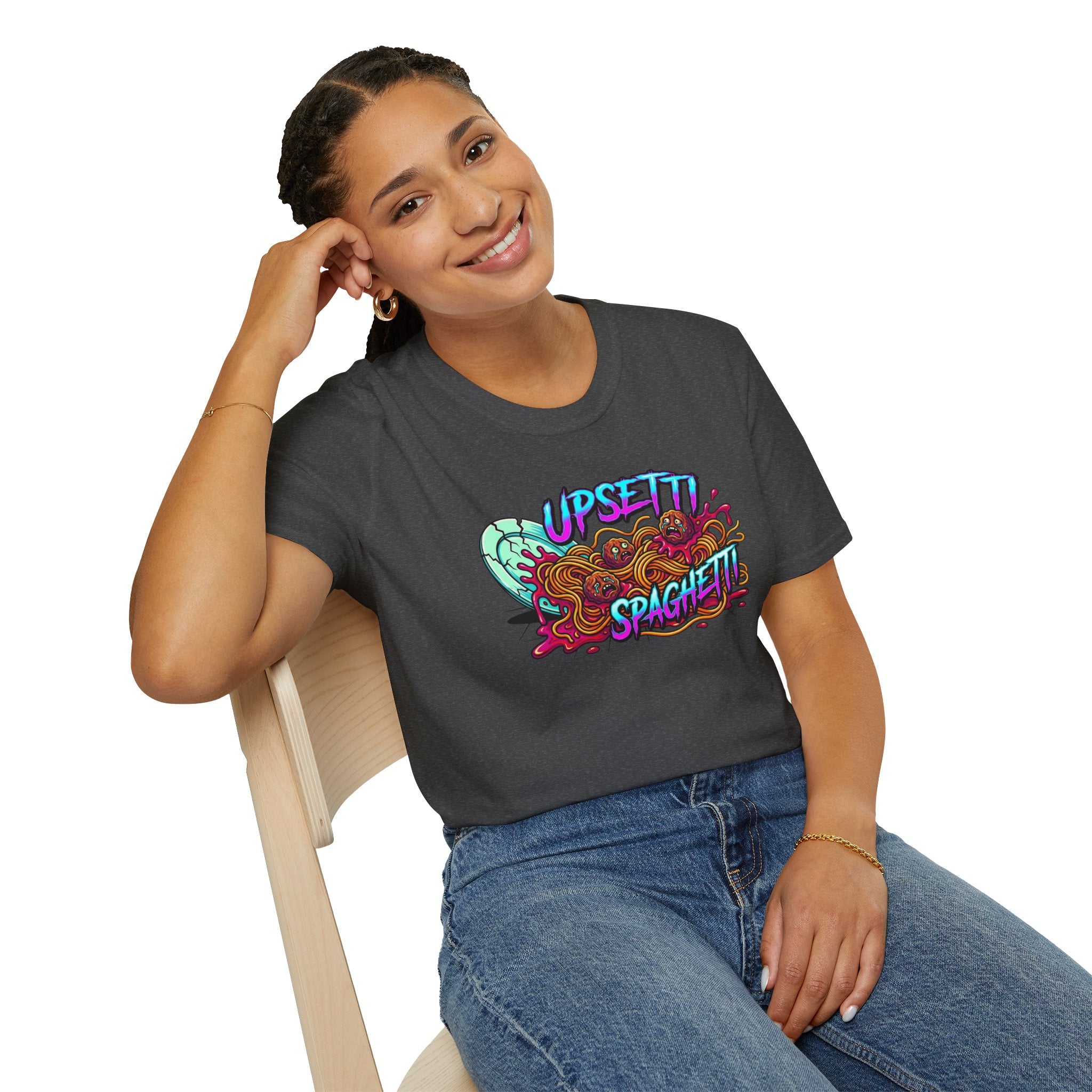Upsetti Spaghetti T-Shirt — Funny Cartoon Spilled Pasta Graphic Tee