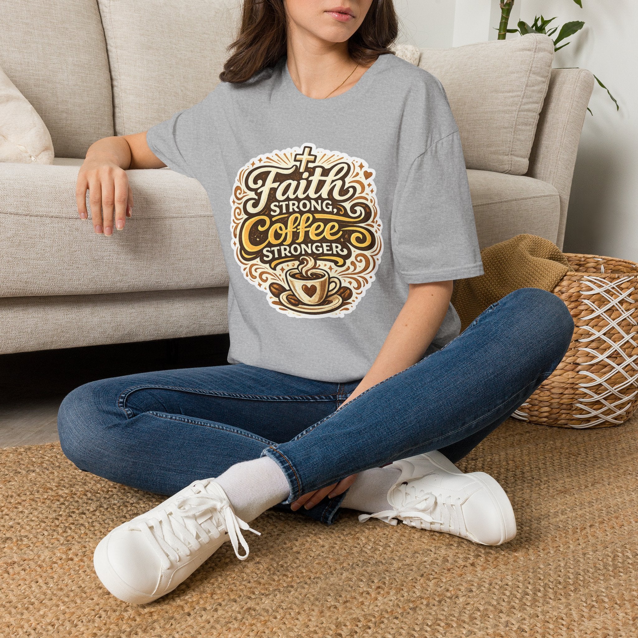 Faith Strong, Coffee Stronger T-Shirt | Faith Inspired Gift Tee