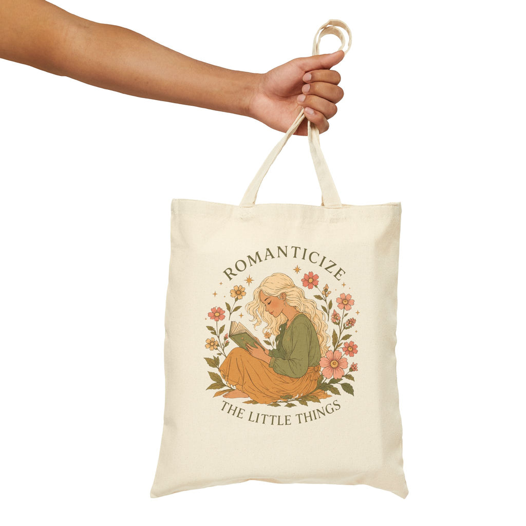 Tote Bag — "Romanticize the Little Things" Floral Book Lover Canvas Tote