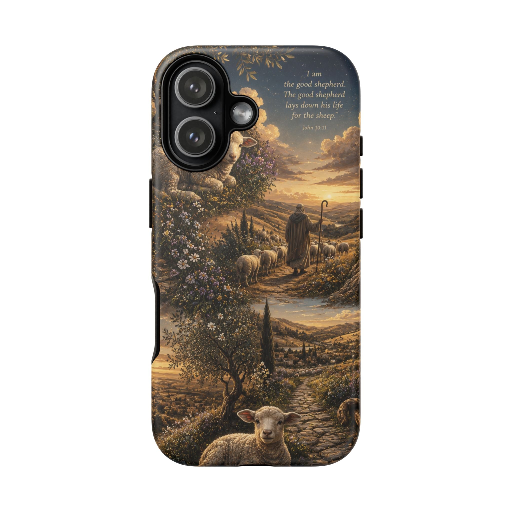 Tough Phone Case — Shepherd & Lamb Scenic Christian Scripture Design ("The good shepherd...")