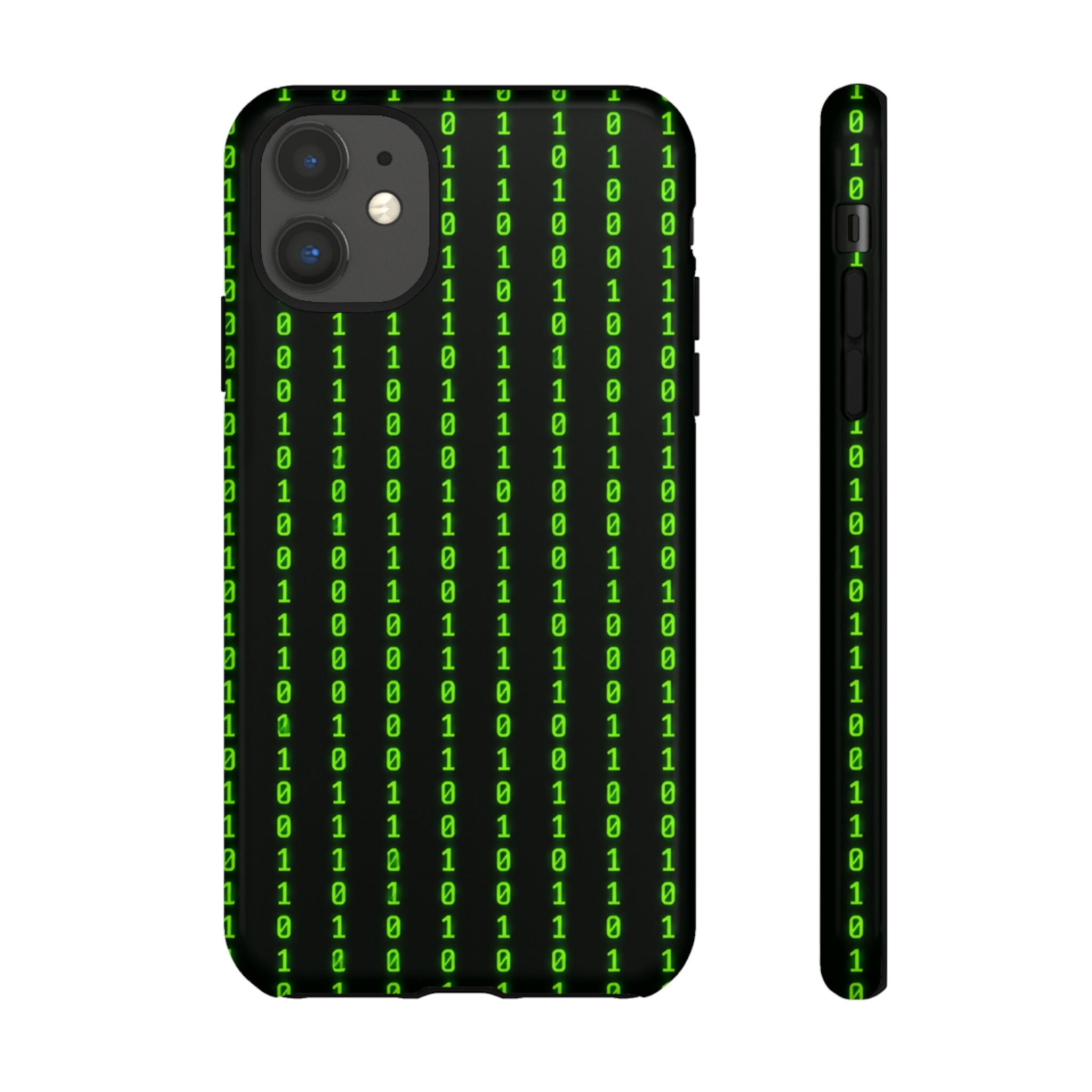 Coder Phone Case — Matrix Binary Code Green on Black Tough Case