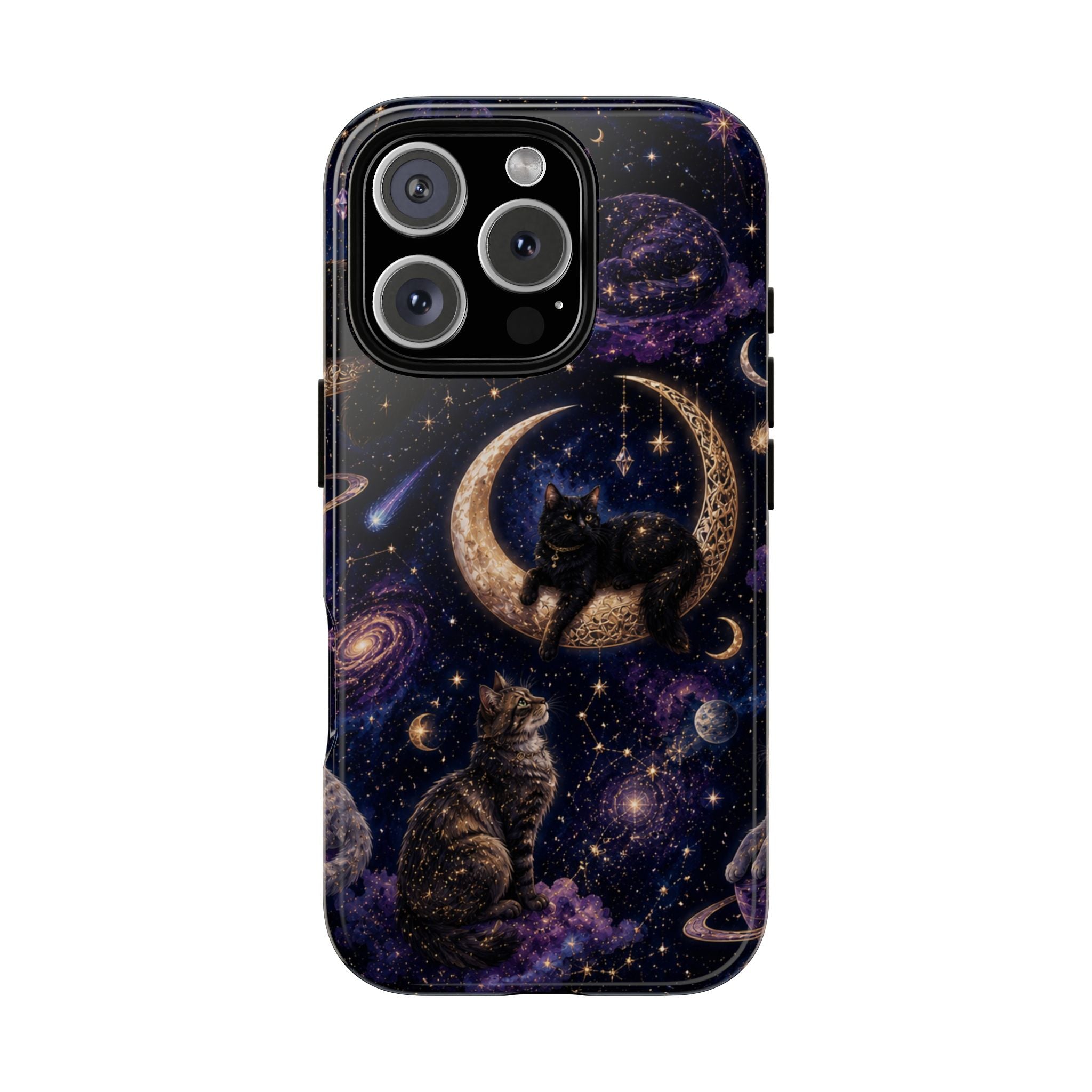 Galaxy Cats Tough Phone Case — Moon & Stars Space Kitty Protective Cover