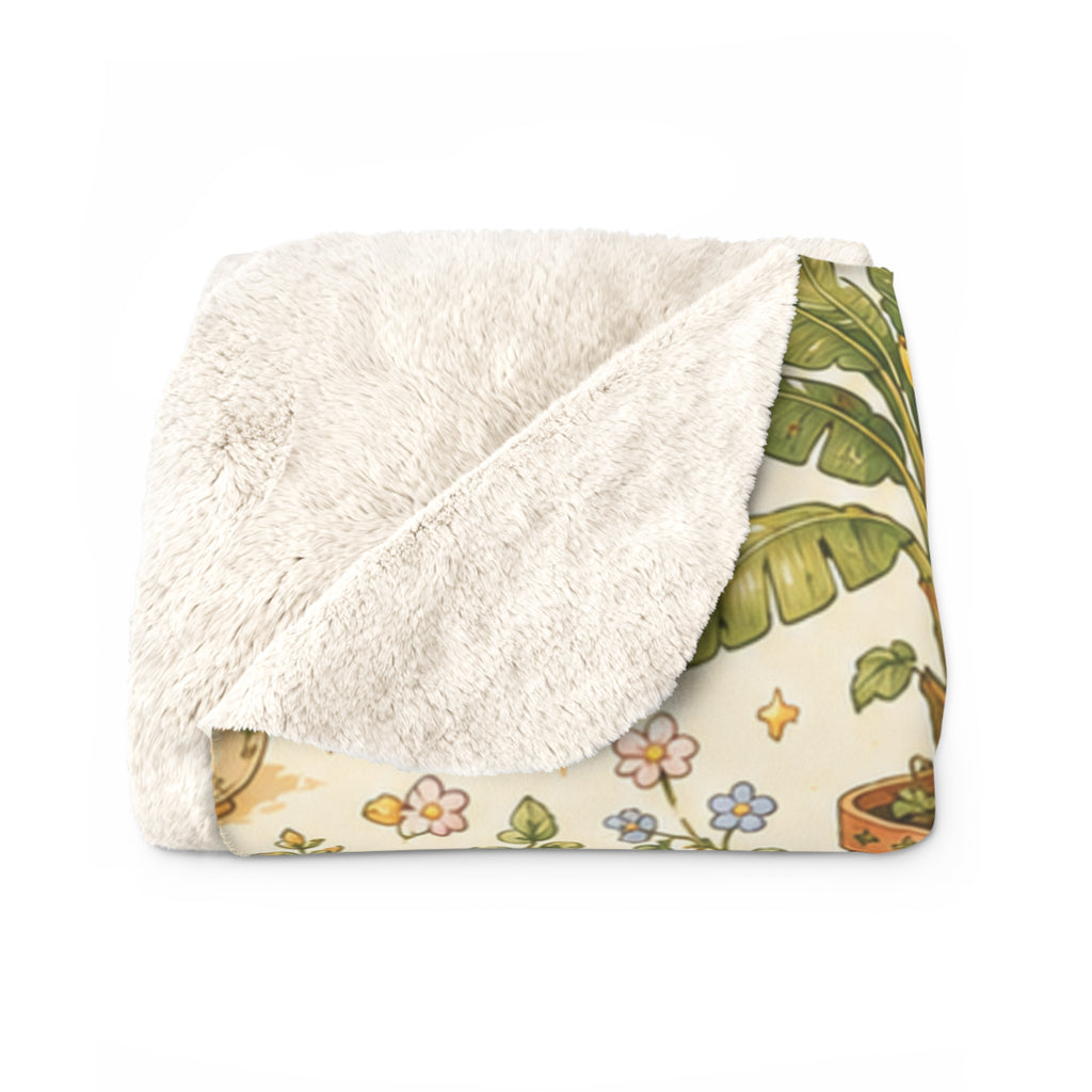 Vintage Banana Sherpa Blanket — Cozy Garden Basket Fleece Throw