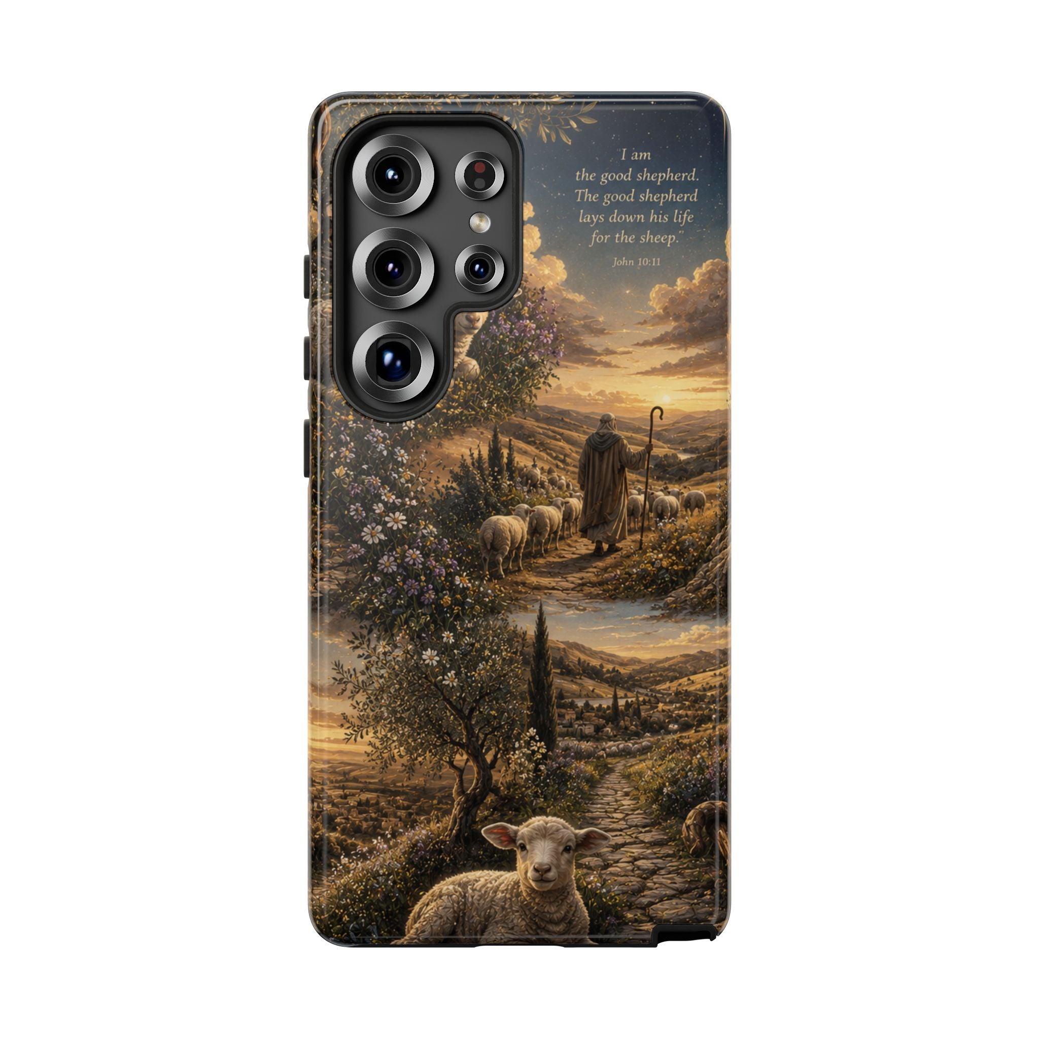 Tough Phone Case — Shepherd & Lamb Scenic Christian Scripture Design ("The good shepherd...")