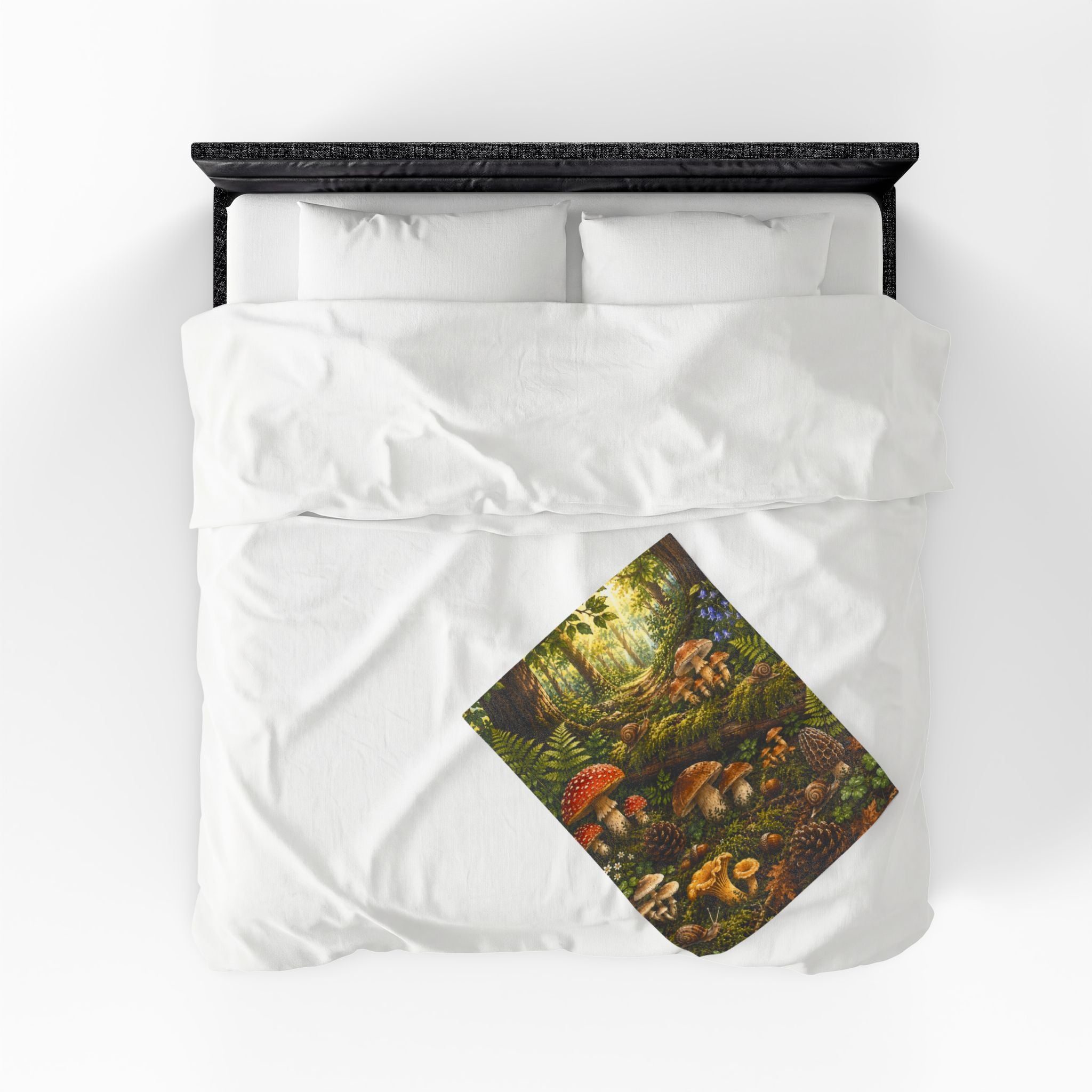 Forest Mushrooms Velveteen Plush Blanket — Cozy Forest Mushroom Scene Throw
