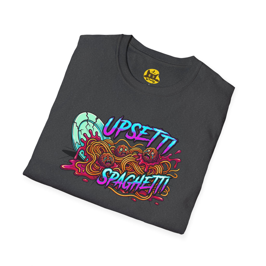 Upsetti Spaghetti T-Shirt — Funny Cartoon Spilled Pasta Graphic Tee
