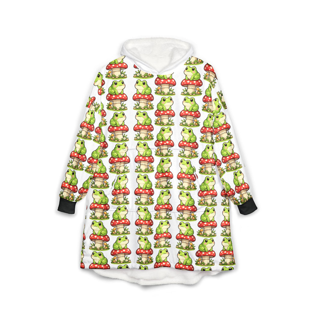 Frogs & Mushrooms Hooded Blanket – Cozy Animal Pattern Throw Hoodie for Kids & Adults