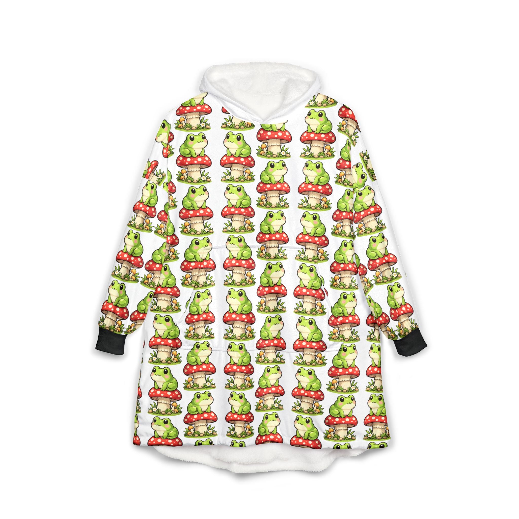 Frogs & Mushrooms Hooded Blanket – Cozy Animal Pattern Throw Hoodie for Kids & Adults