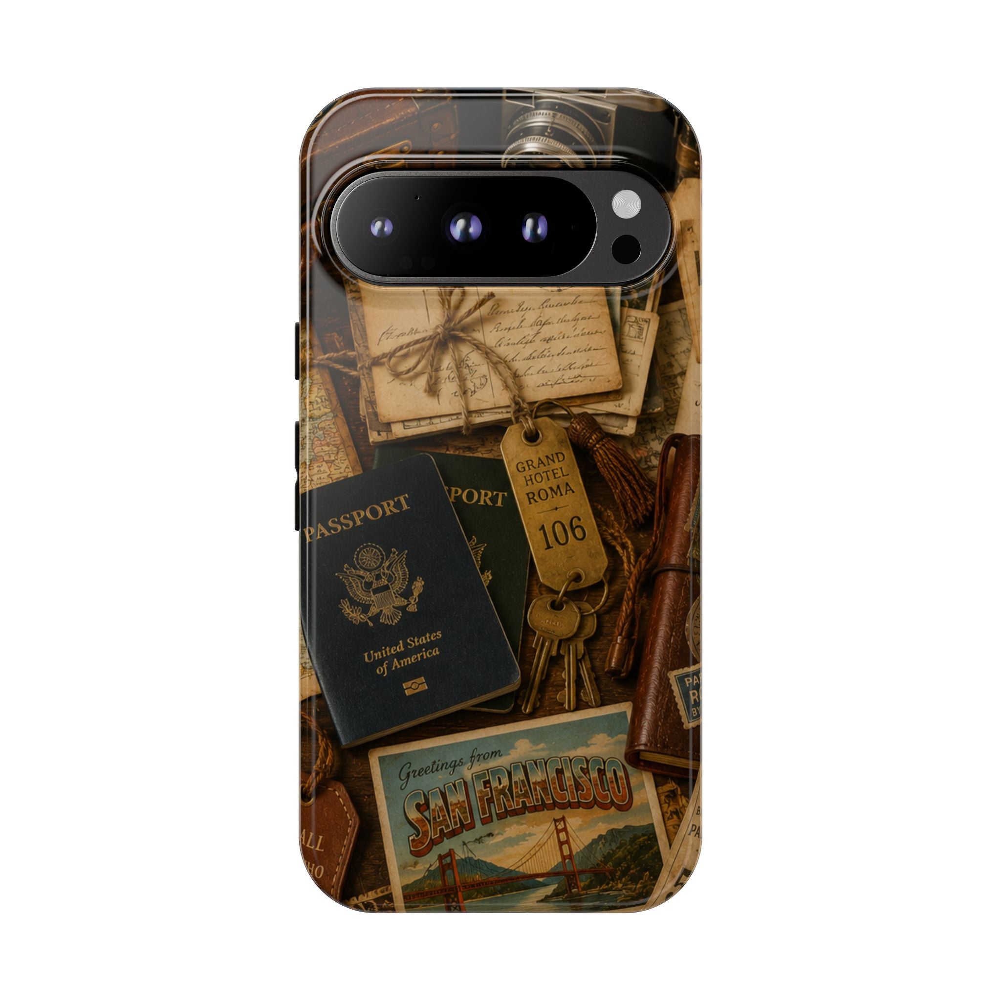 Vintage Travel Phone Case – Passport & Postcard Collage