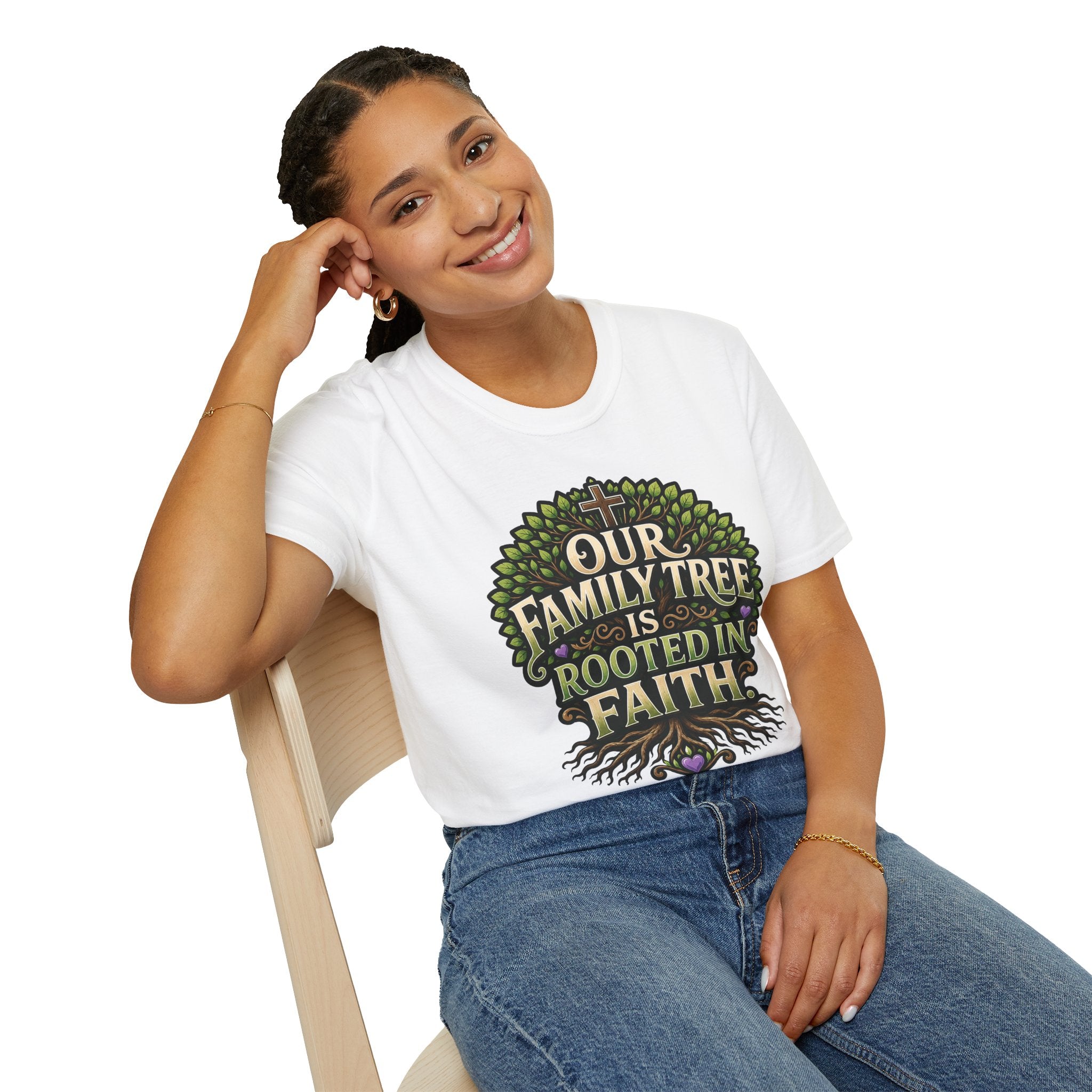Faith Family Tree T-Shirt — "Our Family Tree Is Rooted in Faith" Christian Graphic Tee