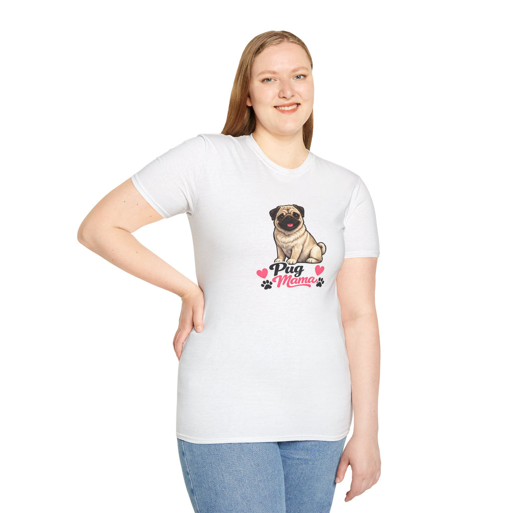 Pug Mama T-Shirt — Cute Pug Mom Tee with Hearts & Paw Prints